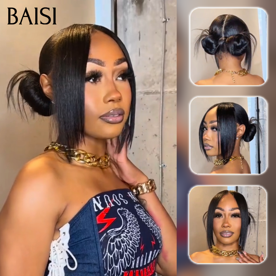 BAISI 13X4 Peruca Lisa Já Penteada 85€ 10 Polegadas em Cor Pré-depilada Sem Necessidade de Cola em 100% Raw Hair Lace já cortada