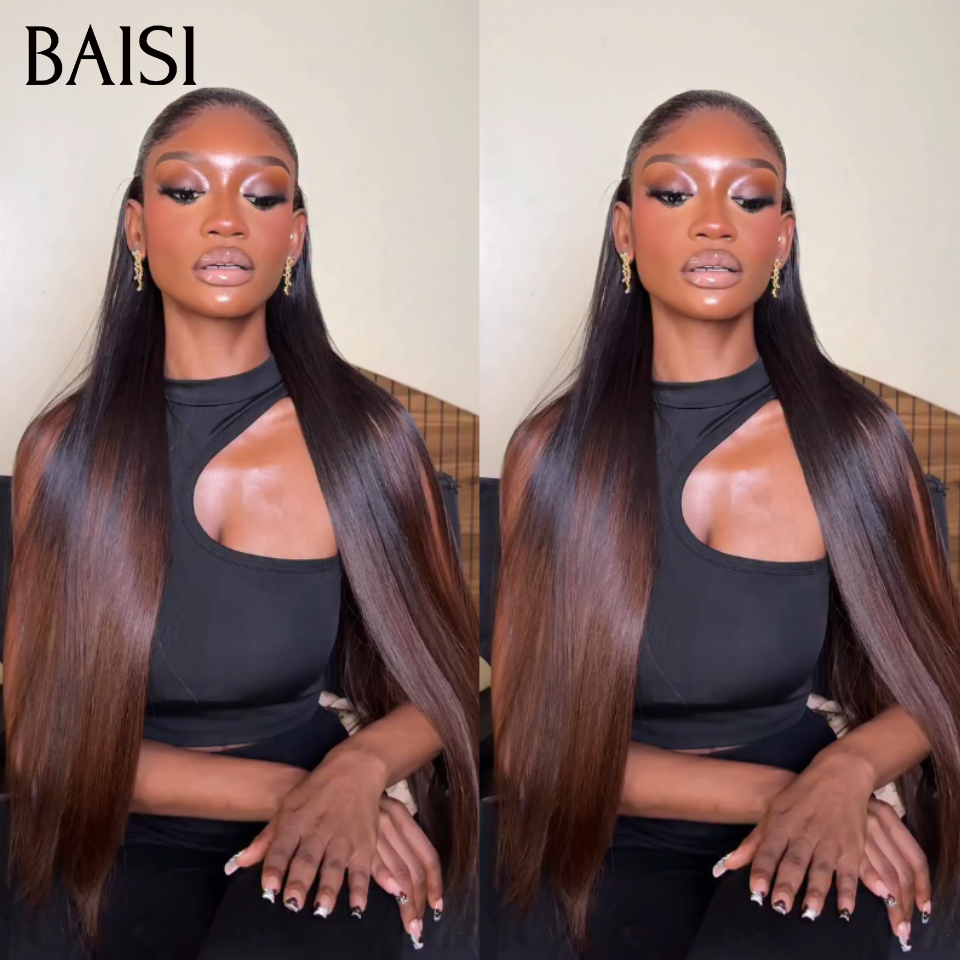 BAISI 13x4 lace frontal Lisse Marron 1BT4# 1 Perruque 18P + 1 Lisseur Pro = 145€ En 100% Vrais Cheveux Humais Code : BS120
