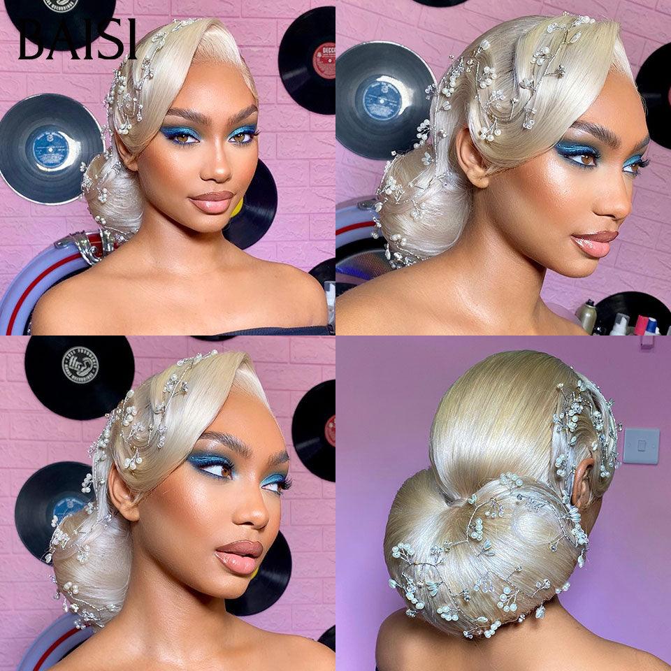 BAISI Coiffure de luxe Sabina Perruques Mariage Prête à porter chignon et personalisation comme sur la vidéo 100% identique avec lace frontale pour mariage ou événement spécial en couleur 613# VIP100