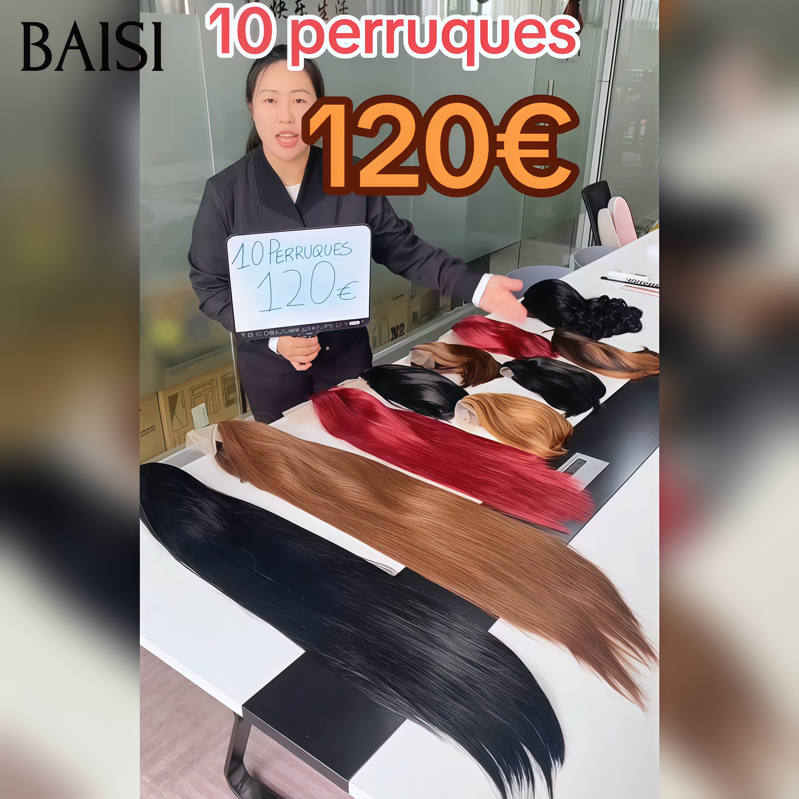 BAISI Fournisseur grossiste 10 perruques 120€ (3 de 32 pouce + 1 de 20 pouce + 4 de 12 pouce + 2 de 10 pouce ) perruques en soldes stock limité soldes blended human hair sans retour