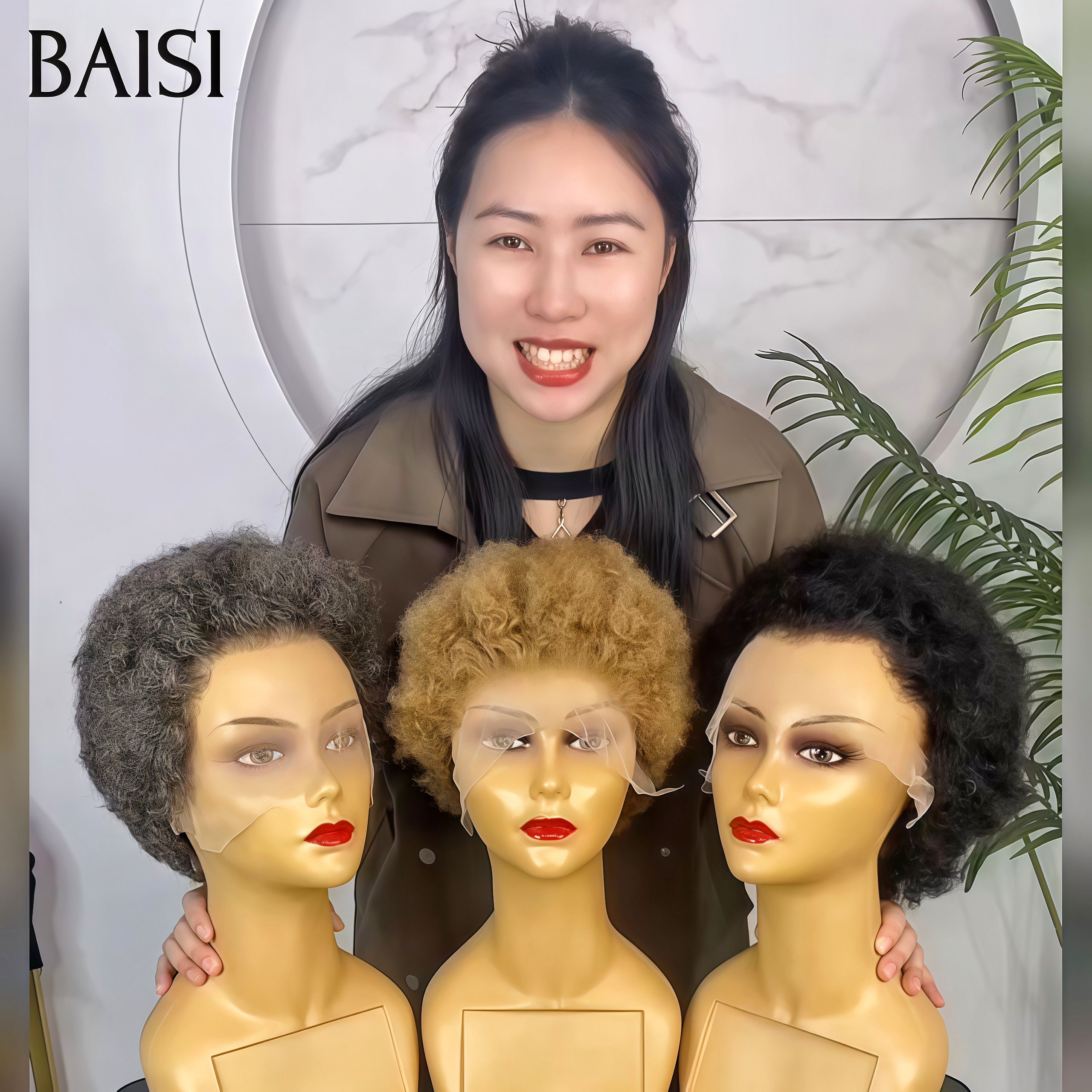 BAISI 3 couleurs frontale 159€ pixie afro ou Sans Colle 40€ Fabriqué à la Machine en 100% Cheveux Humains