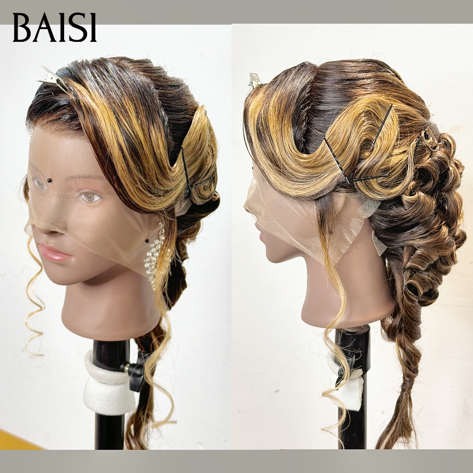 BAISI Coiffure de luxe Alba Perruques Mariage NOIR Mixte Miel Prête à porter chignon et personalisation comme sur la vidéo 100% identique avec lace frontale événement spécial