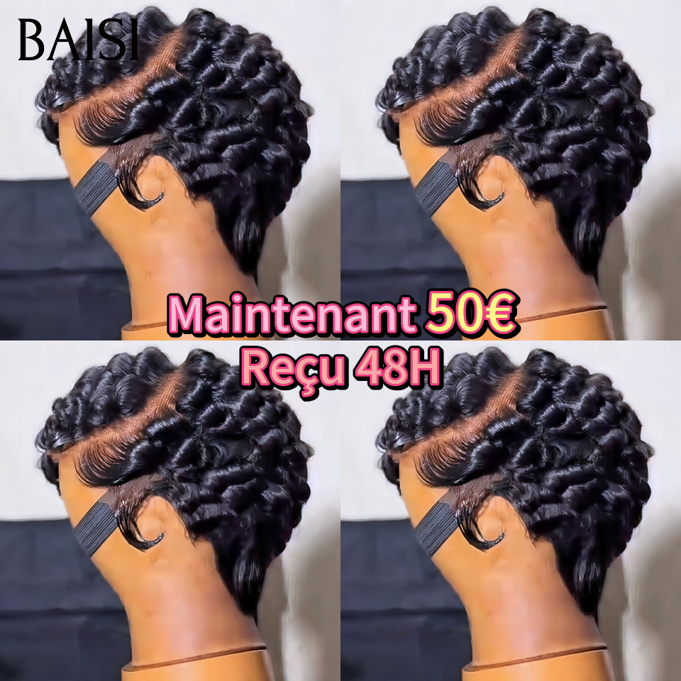 BAISI Grande Promo 13x4 Lace Perruque chioma 50€ en Couleur NOIR En 100% Cheveux Humains D FR38