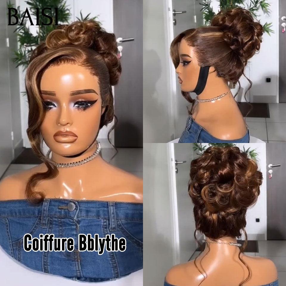 BAISI Coiffure de luxe Bblythe Perruques Mariage Prête à porter chignon et personalisation comme sur la vidéo 100% identique avec lace frontale pour mariage ou événement spécial en couleur Mixte 4/27# FR38