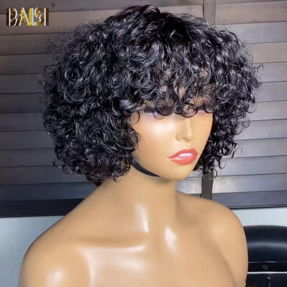 BAISI perruque Bob egg wave ou Curly Wave Avec Frange Noir en 100% cheveux humains