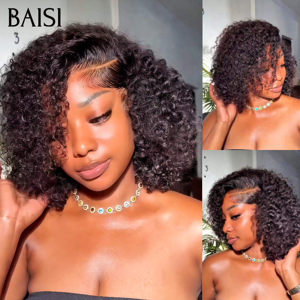 BAISI 13x4 lace frontal curly wave bob 12 pouce 69€ 100% Cheveux Humains