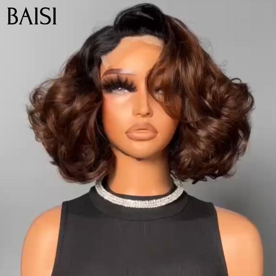 BAISI 13X4 rendas encaracolado ovo onda peruca cores personalizadas 18 polegadas 300% densidade € 198 em 100% cabelo humano