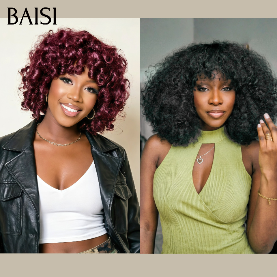 BAISI Achetez 1 + 1 Gratuite = 119€ sans colle water wave avec frange et egg wave 12 pouces à moitié prix 100% Cheveux Humains mp50