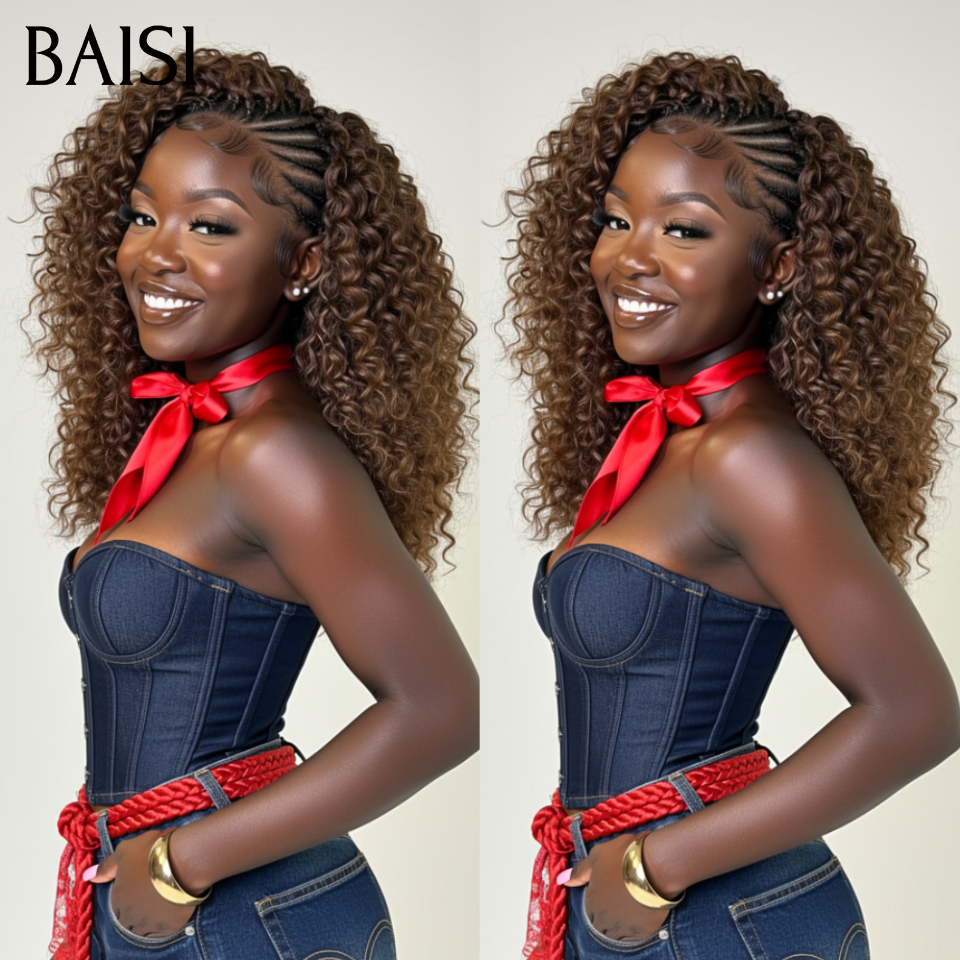 Nouveau produit marron 13x4 lace frontal Perruque Coiffée 16 pouce 99€ curly wave avec coiffure tressée natte en 100% Cheveux Humains