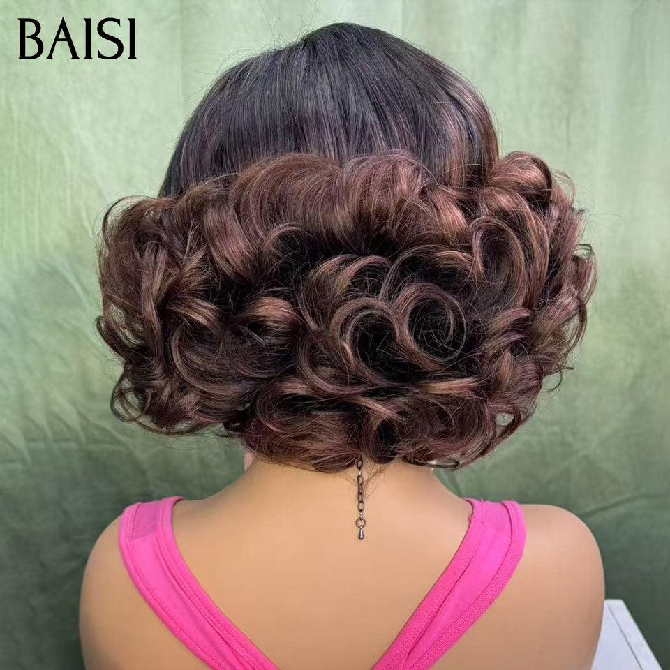 BAISI 13X4 rendas encaracolado ovo onda peruca cores personalizadas 18 polegadas 300% densidade € 198 em 100% cabelo humano