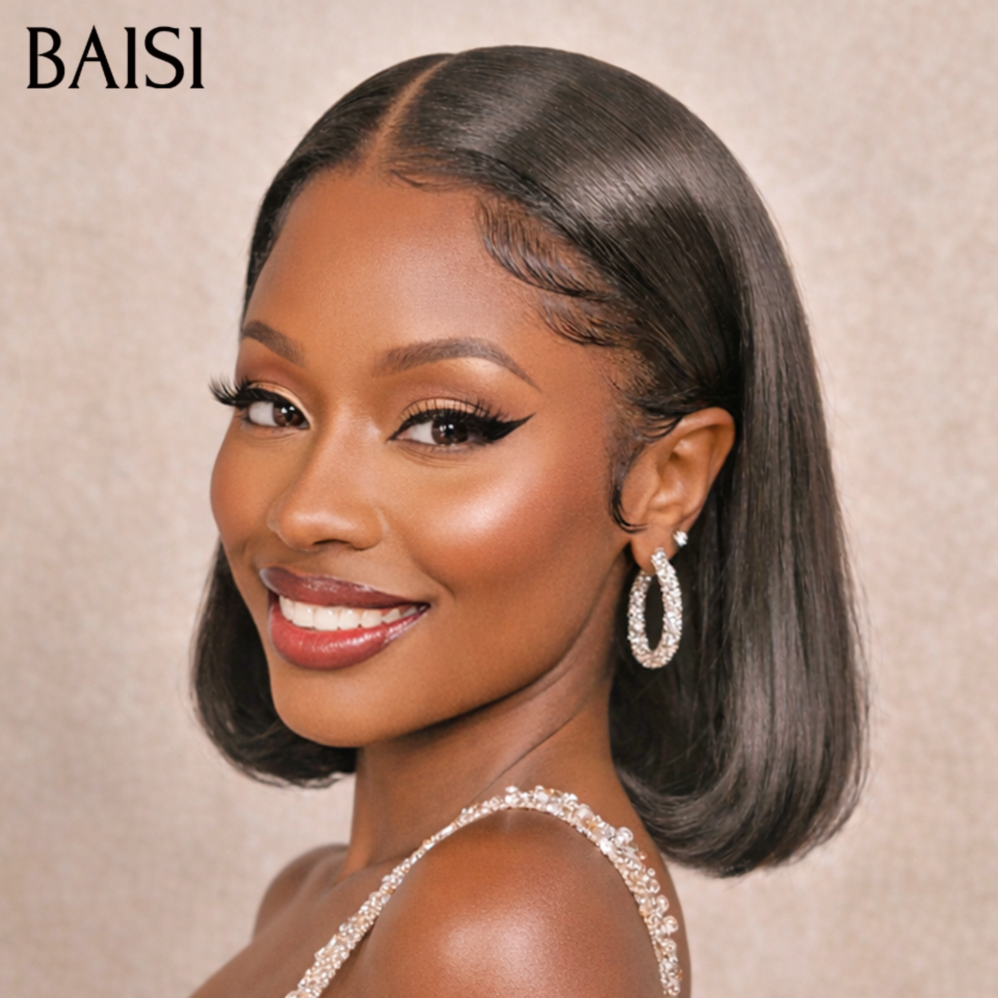 BAISI Perruque Lisse DE luxe Bob 2x6 Lace 8 Pouces 118€100% Vietname Hair en couleur NOIR ou Marron #4 En 100% Vrais Cheveux Humains BS65