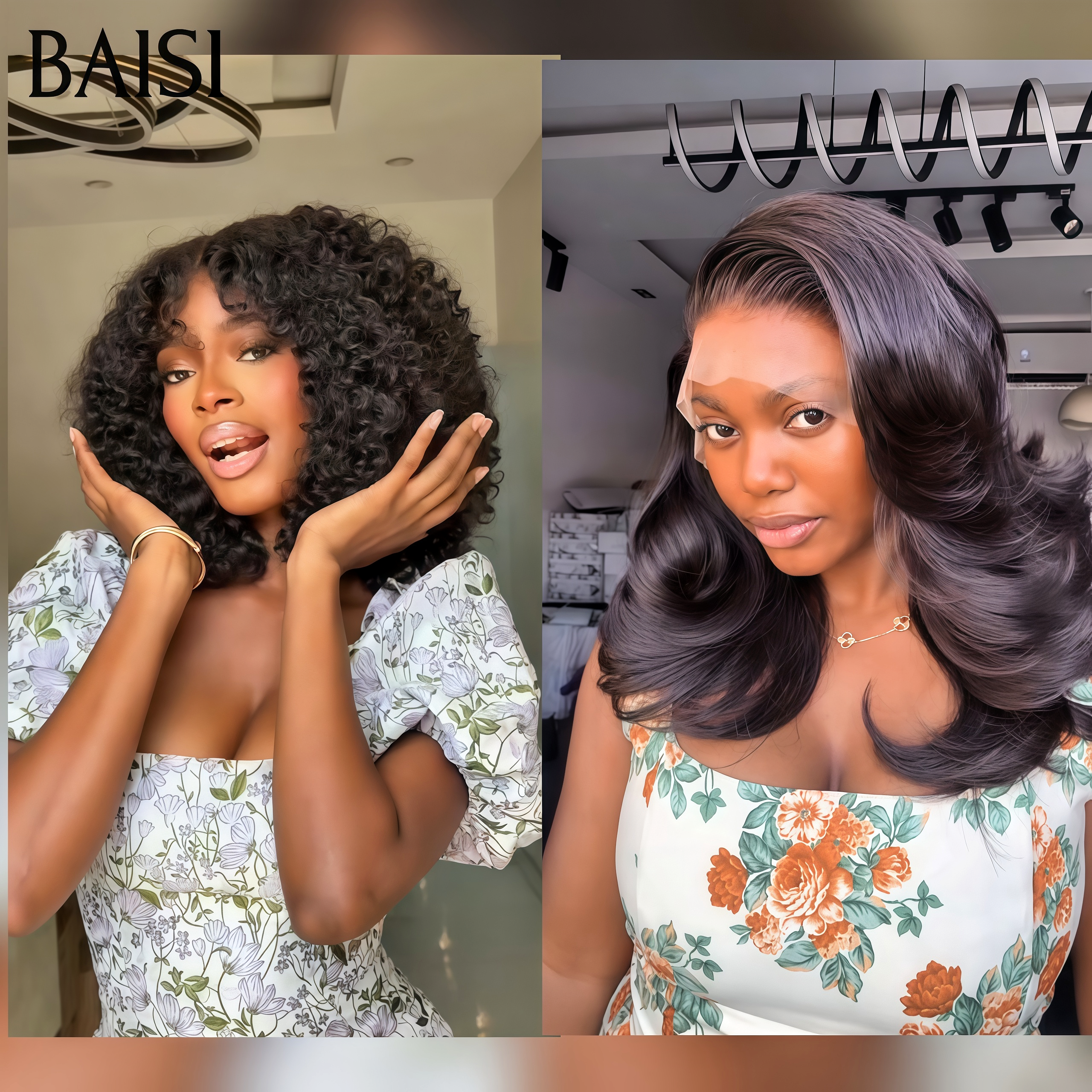 BAISI 2 Perruques 159€ Sonia frange curly 12 pouce et Annick frontal body wave 14 pouce 100% vrais cheveux humains