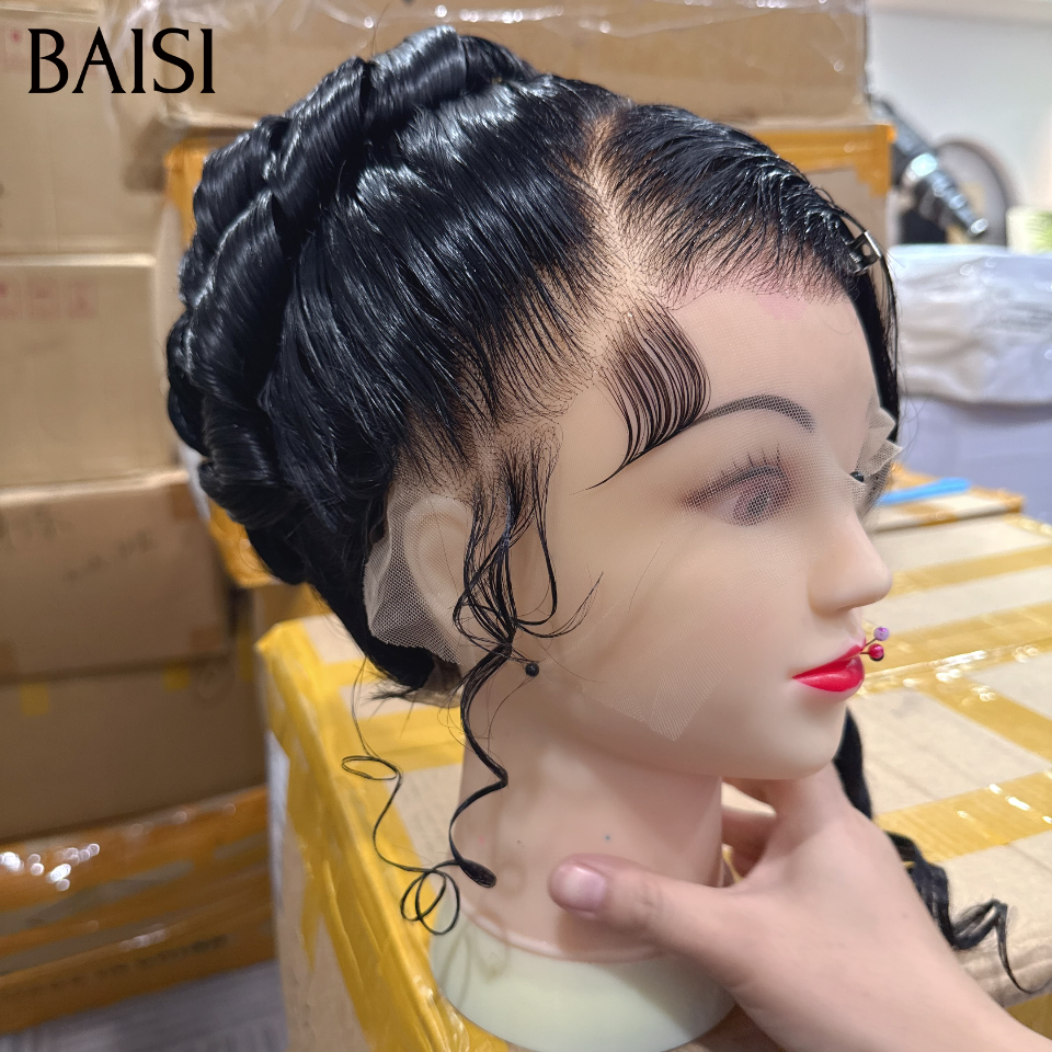 BAISI Coiffure de luxe Mariage NOIR 24 pouce 189€ personalisation comme sur la vidéo 100% identique avec lace frontale événement spécial