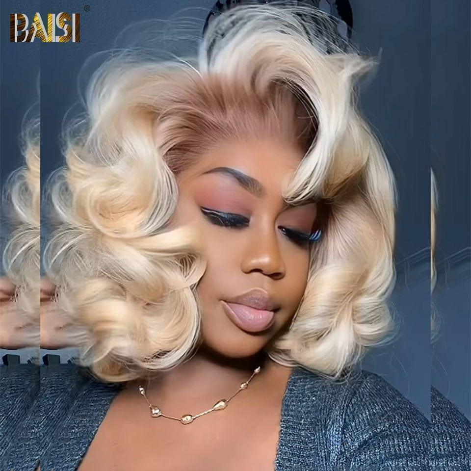 BAISI 13x4 Peruca Frontal cachos grandes 12 polegadas Na Cor Loira com Raiz Marrom 4T613 # ou Cinza com Raiz Loira Cabelo Vietnamita 300% densidade mais de 20 anos de uso