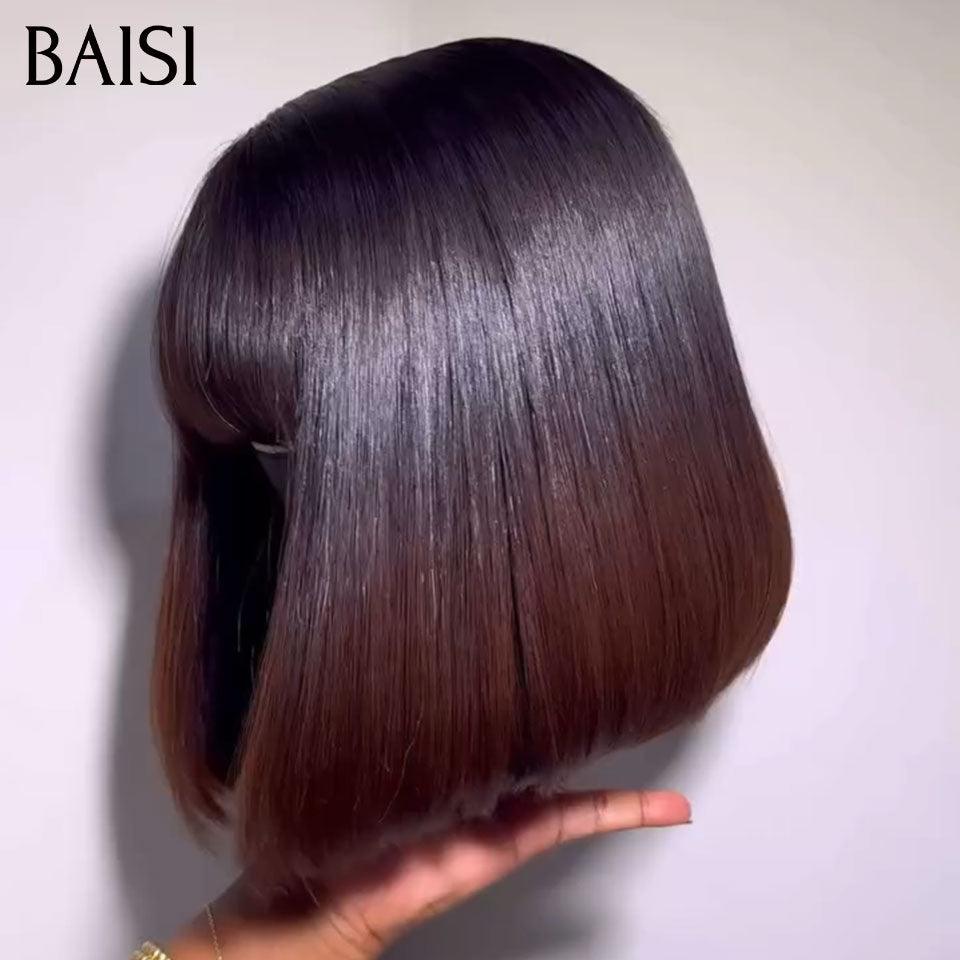 BAISI Perruques 98€ 8 Pouces Bob lisse Avec Frange en couleur 1BT4# de Luxe 100% Vietnam Hair SDD BONE STRAIGHT 300% densité BS65