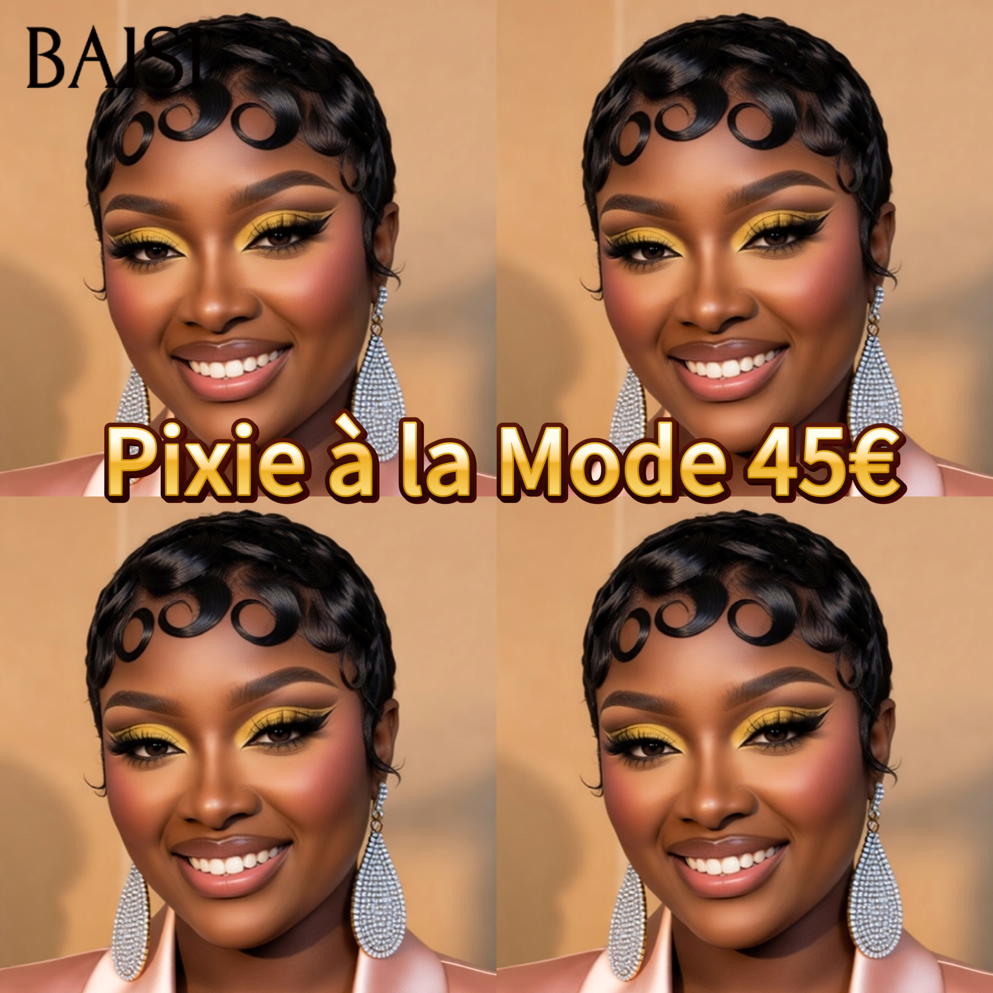 BAISI Perruque chioma Pixie à la Mode 45€ 100% Cheveux Humains Fabriqué à la Machine
