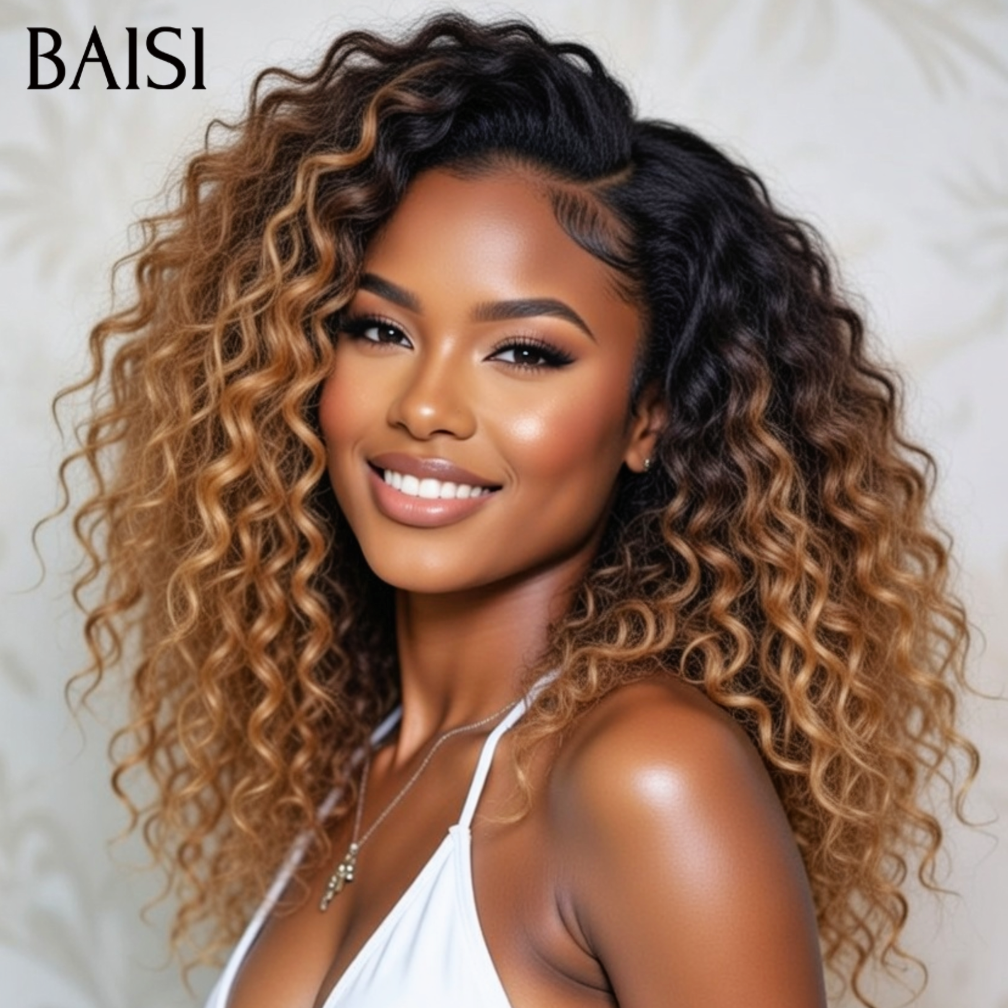 BAISI 13x4 Frontal Perruque deep wave en Miel #1B-27 en 100% Raw Hair