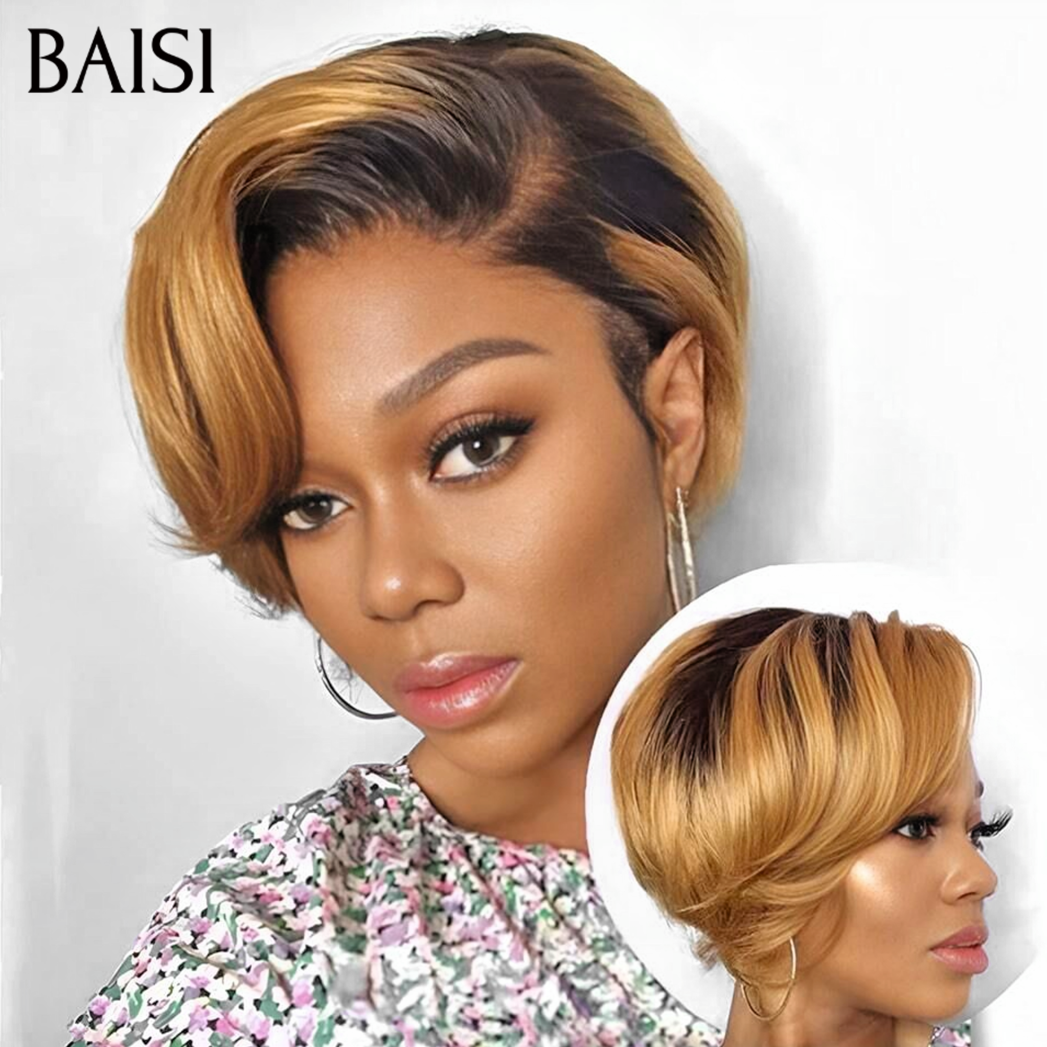 13x4 lace frontal Perruque lisse pixie Moitié prix produit Coupe Miel 66€ ou Coupe Gris 69€ en 100% Cheveux Humains