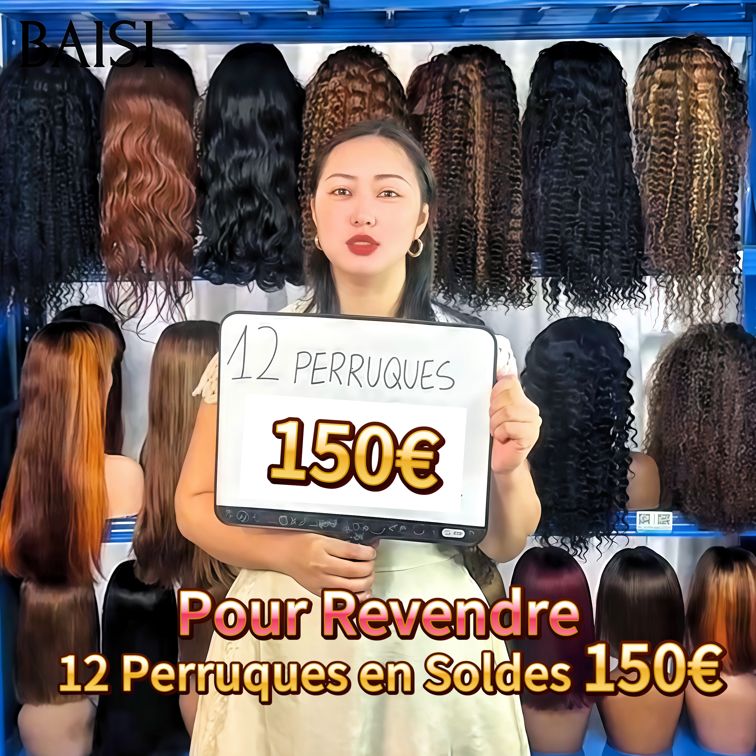BAISI 12 Perruques en Soldes 150€ Facile à Revendre PROMO Prix Fournisseur en 100% Cheveux Humains sans retour