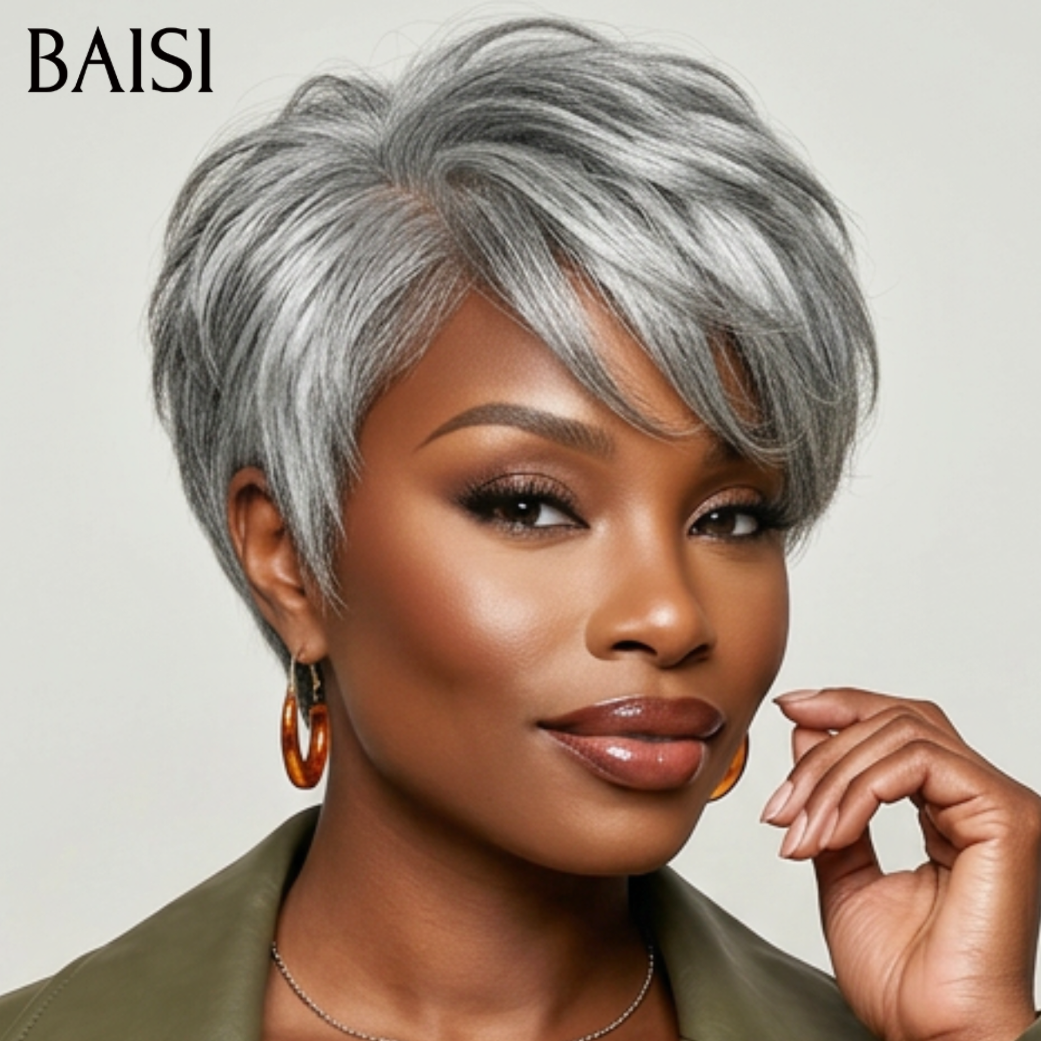 13x4 lace frontal Perruque lisse pixie Moitié prix produit Coupe Miel 66€ ou Coupe Gris 69€ en 100% Cheveux Humains
