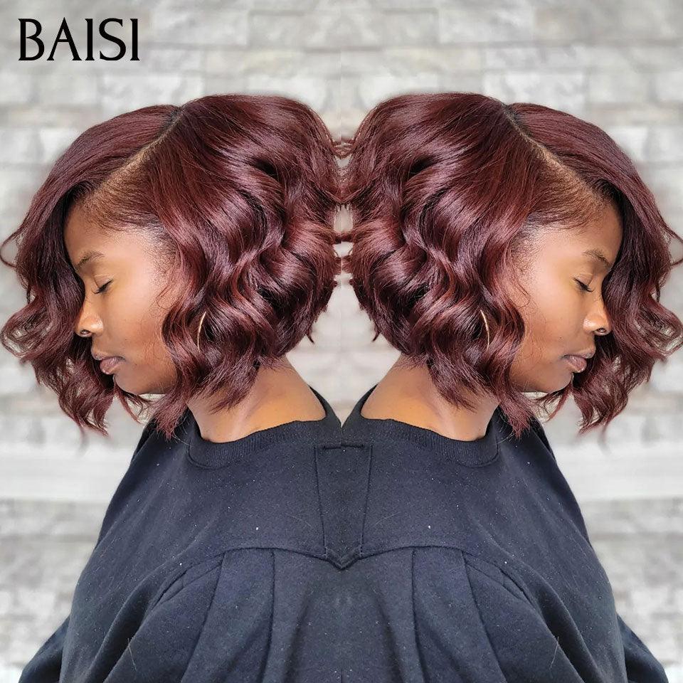 BAISI Pixie Perücke 4X4 Eierlocken Schwarzer Seitenscheitel 1B# 79 € in 100 % Echthaar BAISI20