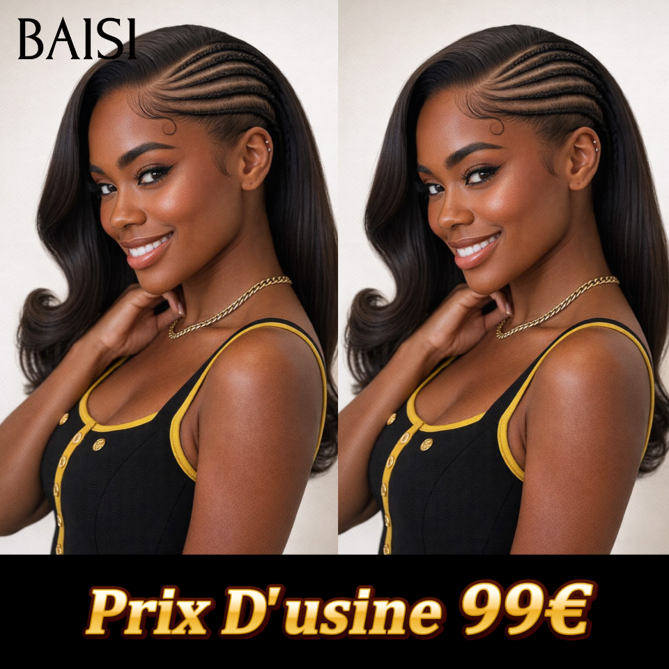 BAISI Achetez 2 perruques minimum au prix d'usine fournisseur 13X4 perruque avec coiffure tressée natte body wave ou longue Kinky Curly 1BT4# en 100% cheveux humains