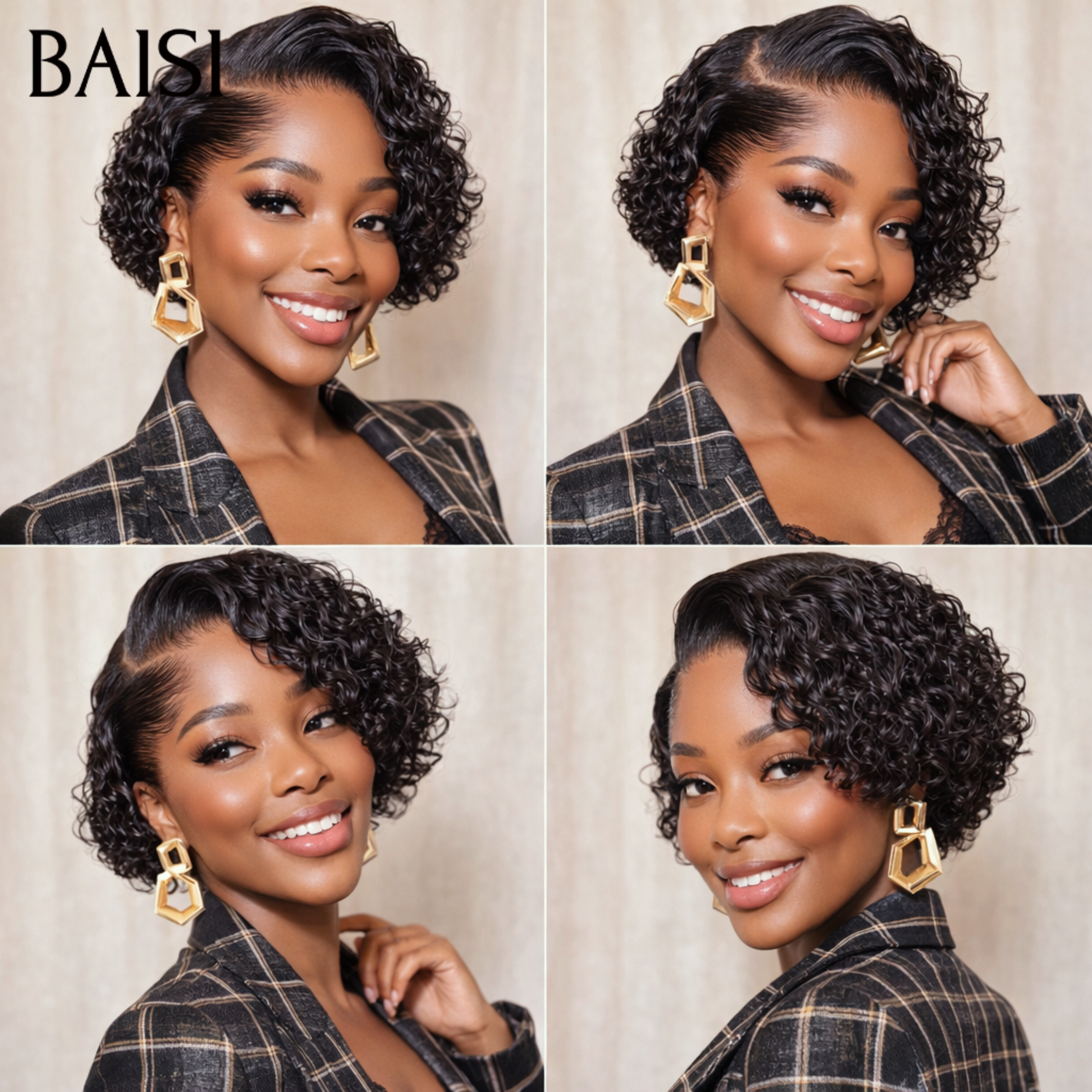 BAISI Promo À partir de 68€ Coupe Pixie Noir Curly en 100% vrais cheveux humains