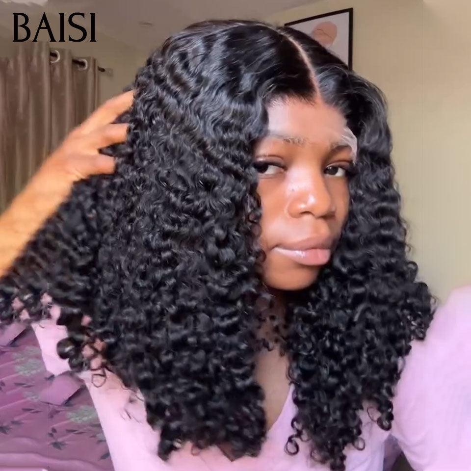 BAISI Perruques 4x4 Lace Perruque 169€ 18 Pouces 250% de volume water wave en couleur NOIR en 100% Cheveux Humains