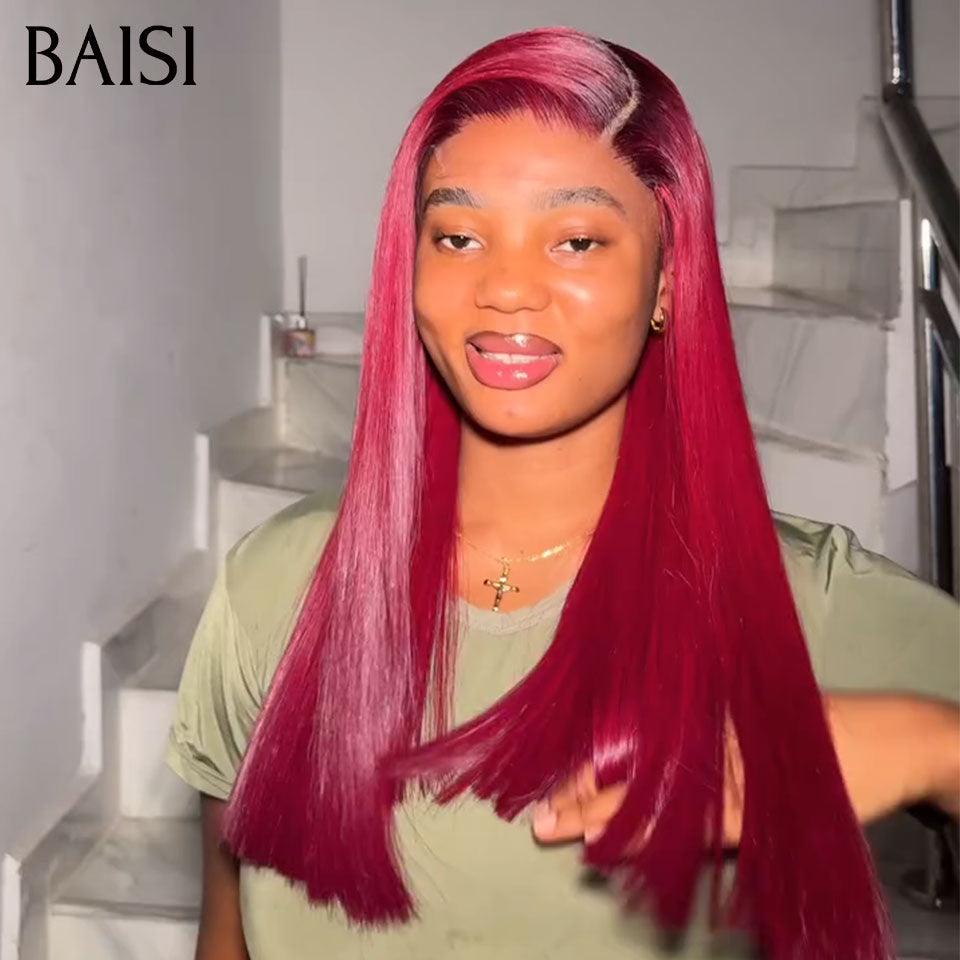 BAISI 4X4 lace Straight Bob Wig 8 Inches In BLACK color Mix Burgundy #1Bmxi#99J in 100% Raw Hair
