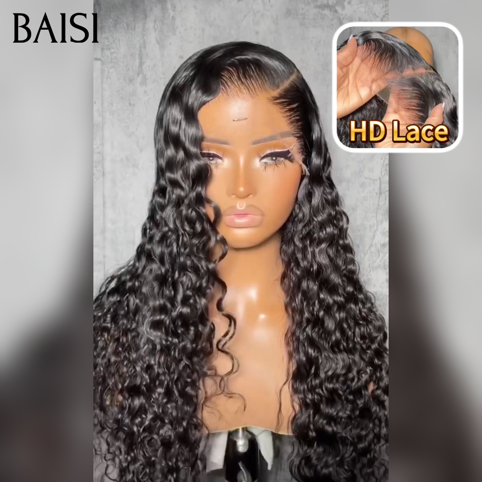 BAISI Promo 99€ 13X4 HD lace frontal Perruque pour revendre long curly wave en NOIR Invisible HD lace Raw Hair en 100% vrais cheveux humains
