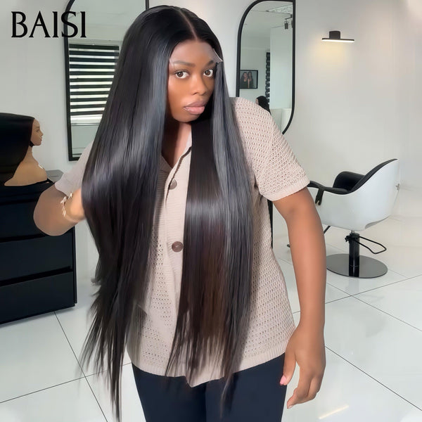 BAISI 2x6 Lace Closure Perruques de Luxe Lisse NOIR En 100% Cheveux Humains 100% Vietnam Hair 300% densité plus de 20 ans d' utilisations