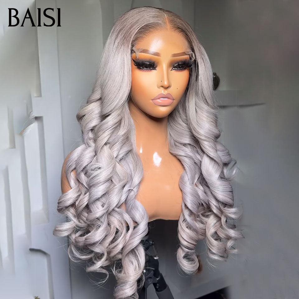 BAISI 13x4 Frontal-Körperwellen-Perücke in Braun #1B4, vorgezupft, kein Kleber erforderlich, aus 100 % Rohhaar, Spitze bereits geschnitten