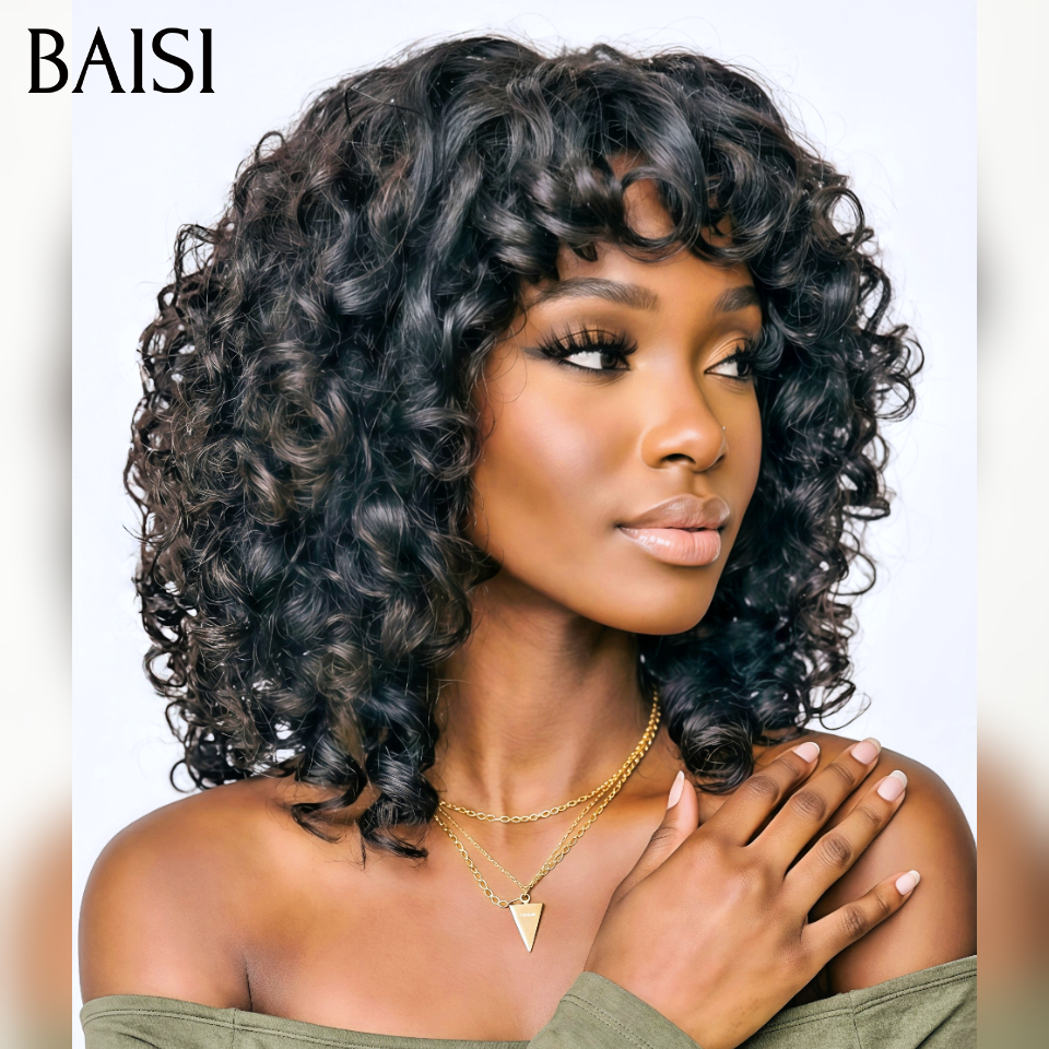 BAISI 65€ Peruca 2X4 lace Bob ondulado egg ou liso com franja em preto, sem cola, 100% cabelo humano MP50