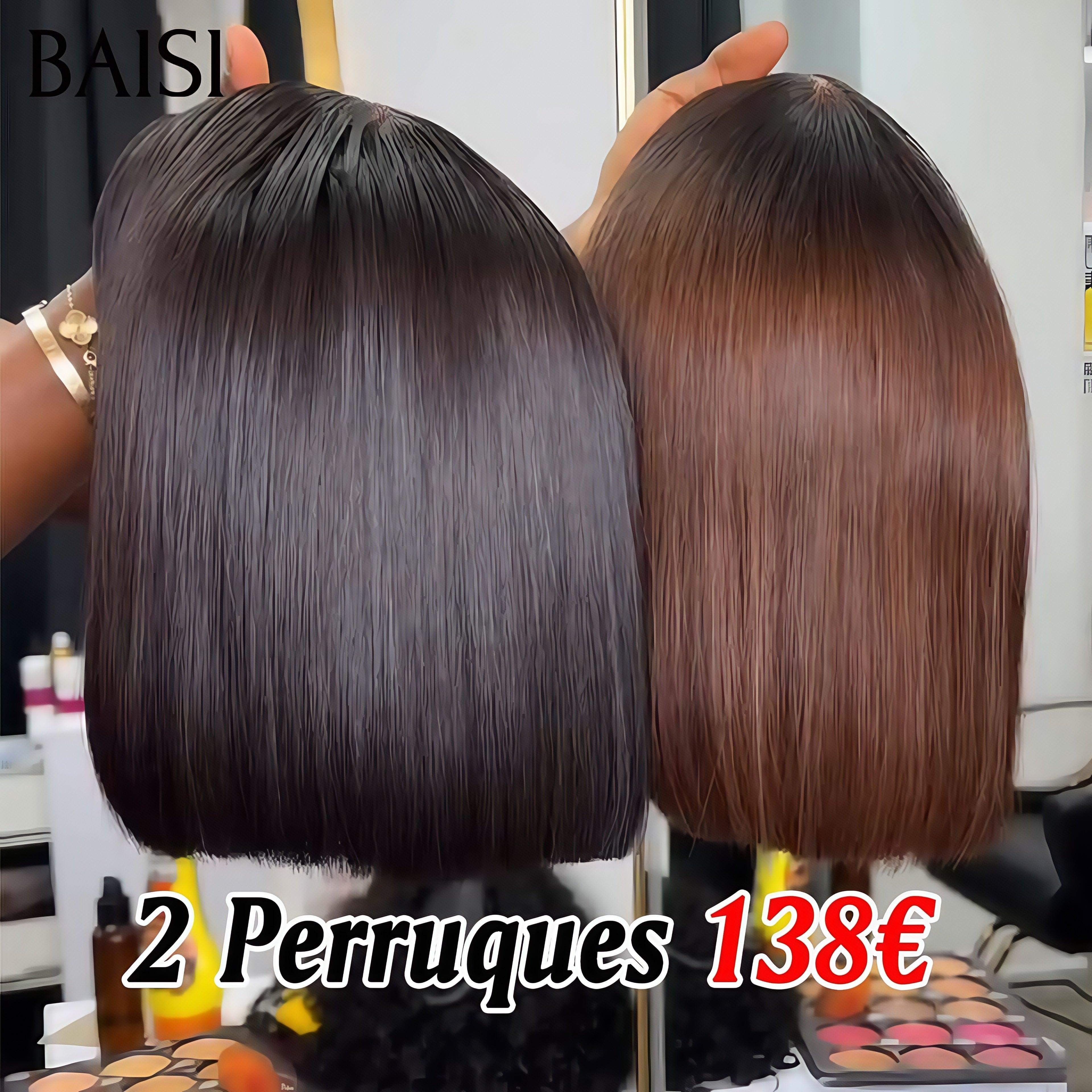 BAISI 2 Wigs WITHOUT glue Body wave and curly wave to resell €275 18 inches in 100% real human hair VIP100