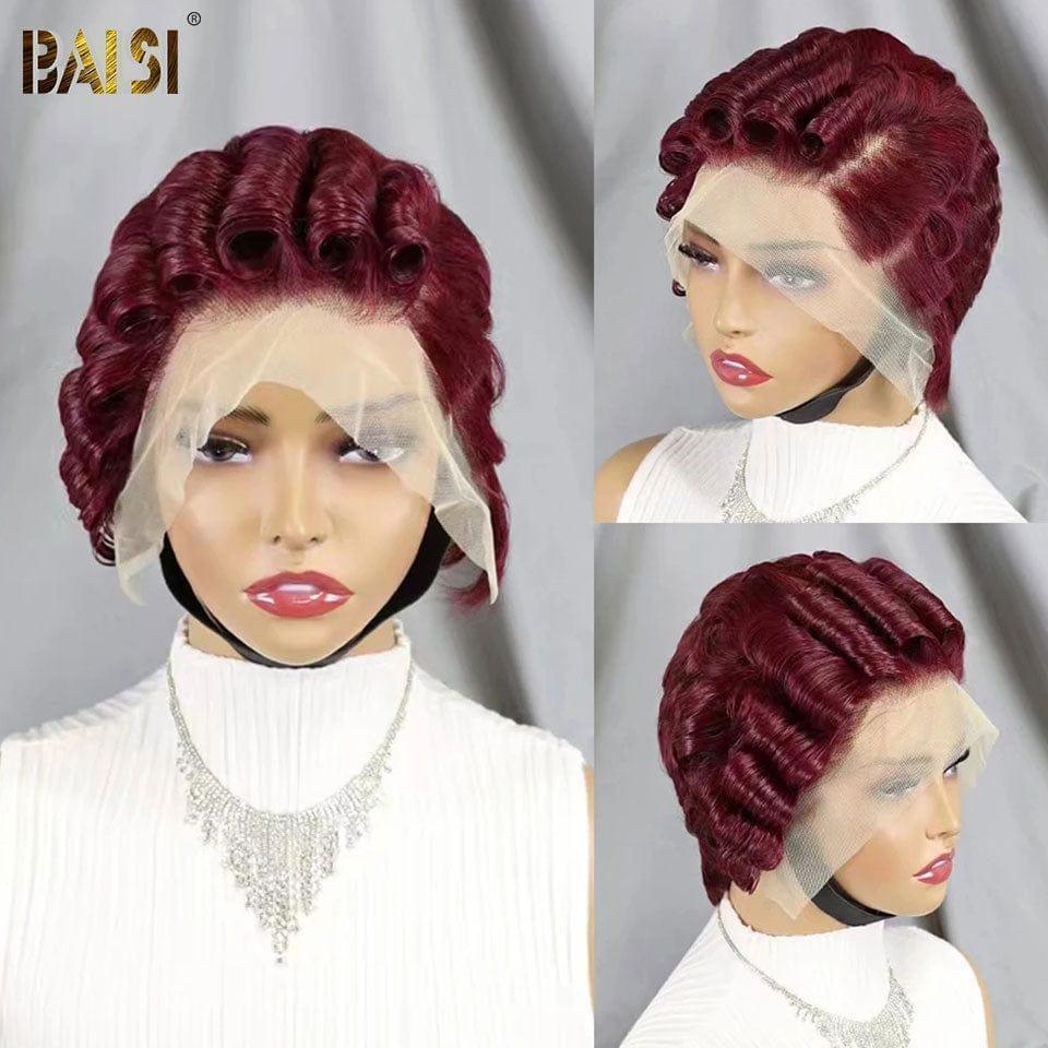 BAISI Offre aujourd'hui 59€ Pixie Marron 13X4 lace Perruque Pixie vague En 4 Couleur Miel ou NOIR ou orange ou Bordeaux en 100% Cheveux Humains