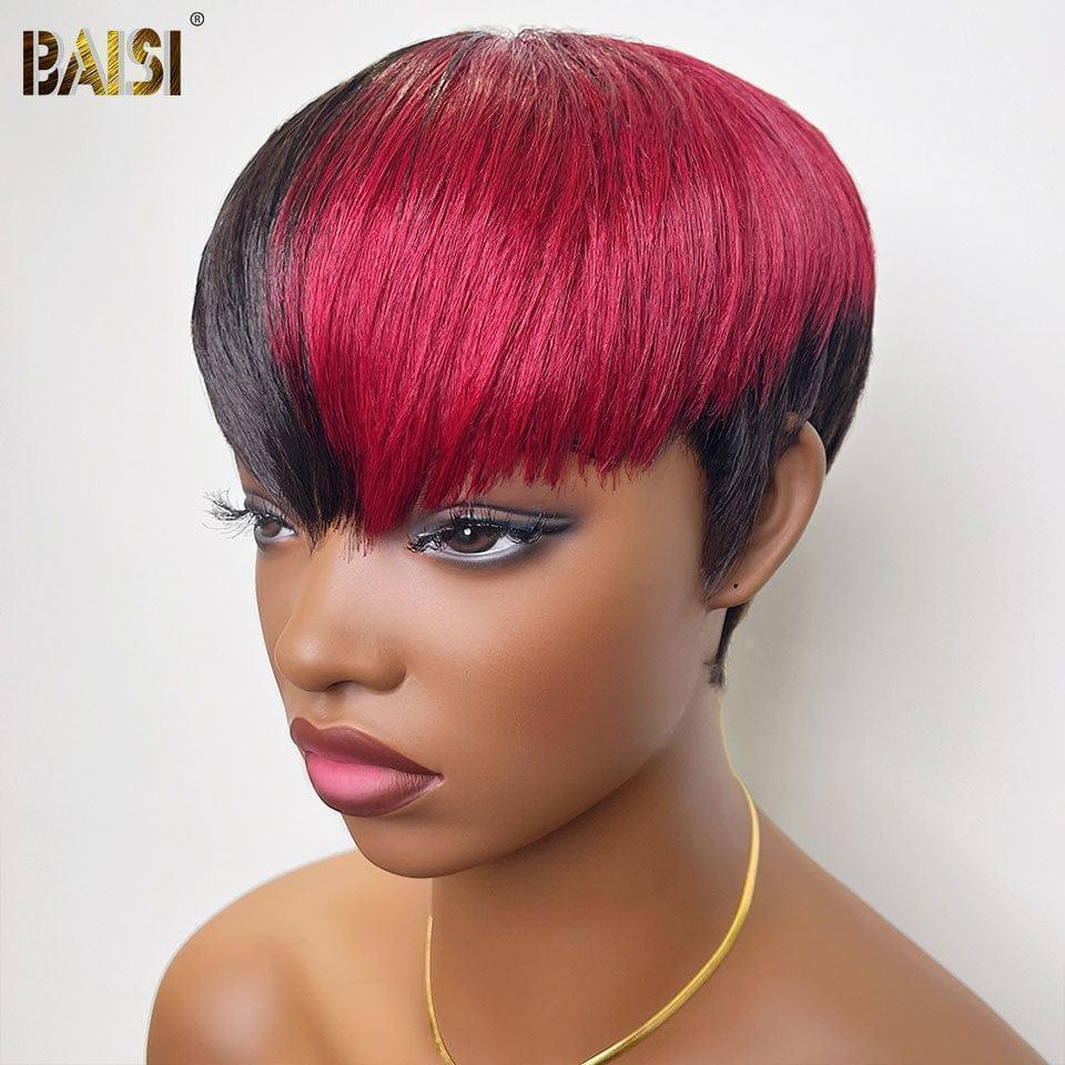Parrucca dritta da folletto BAISI Abbinamento colore speciale Colore arancione mix Borgogna rosso 99J in capelli umani al 100%