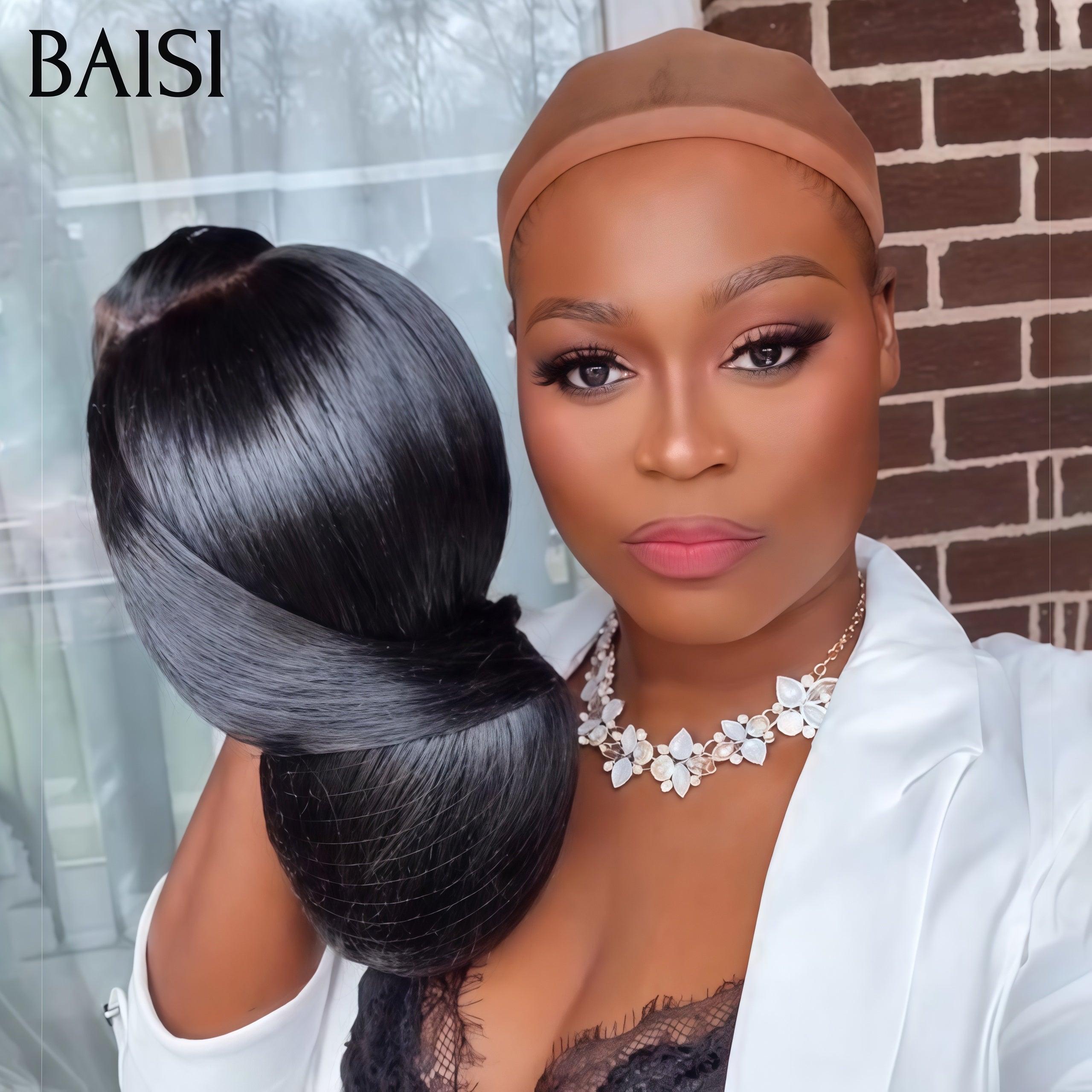 BAISI Coiffure de luxe Fay Perruques Mariage noir Prête à porter chignon et personalisation comme sur la vidéo 100% identique avec lace frontale événement spécial FR20