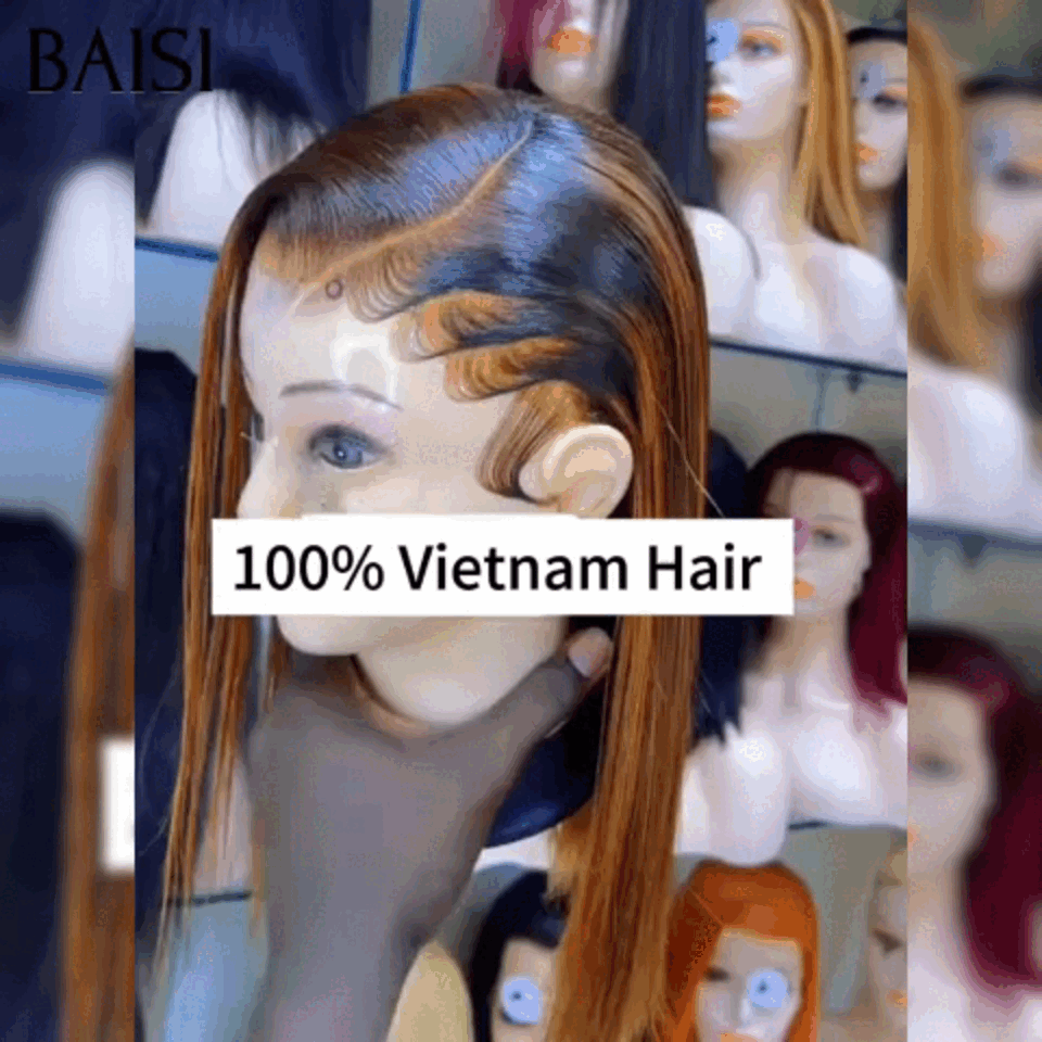 BAISI 13X4 Perruques en couleur miel 1BT27# 15A SDD BONE STRAIGHT 300% densite 100% Viêtnam Hair de Luxe Lisse bob A1 Fabriquées par les cheveux double drawn FR20