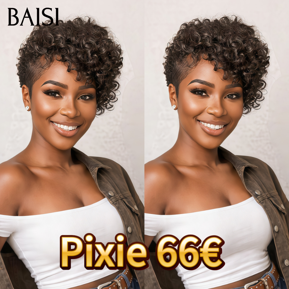 BAISI perruques pixie curly wave 100% identique à la photo cheveux 100% raw hair livraison internation rapide 2-7 jours + bcp de cadeaux surprises