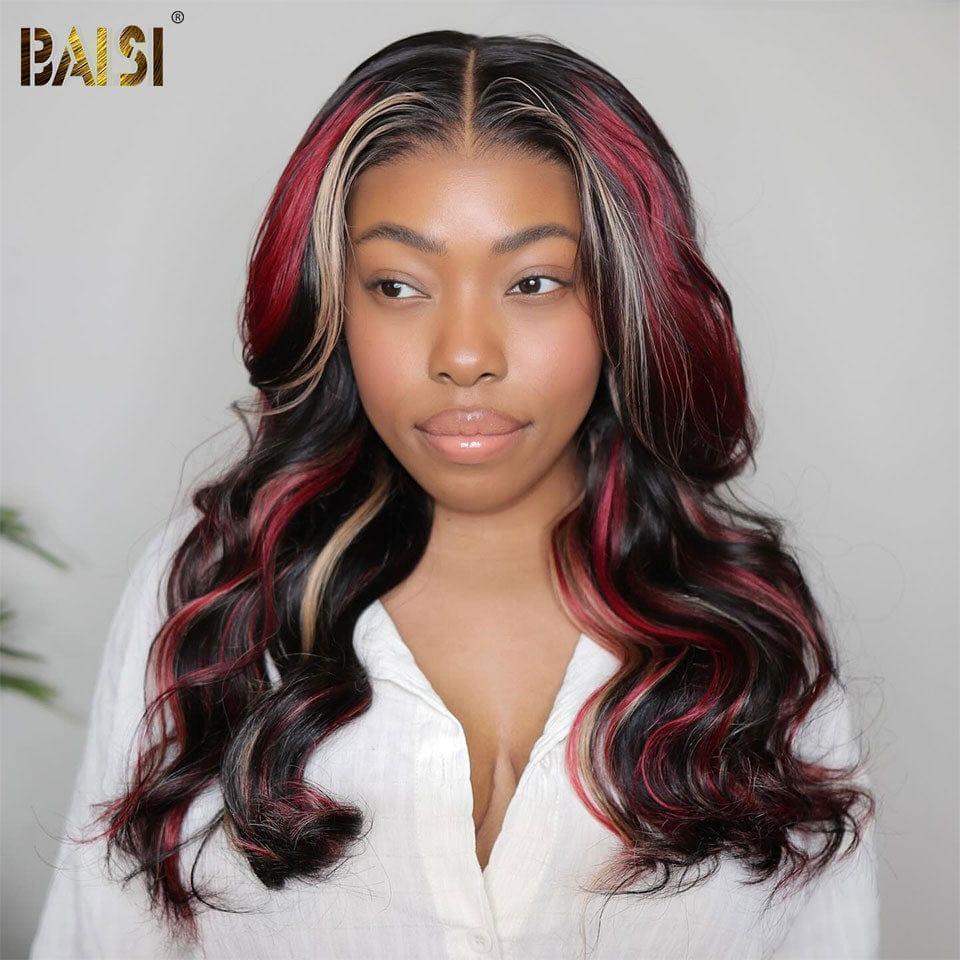 BAISI 13x4 Frontale Lace Perruque Lisse en couleur Marron Mixte Miel ou Body Wave En Couleur rouge Blanc mix noir 18 Pouces En 100% Cheveux Humains
