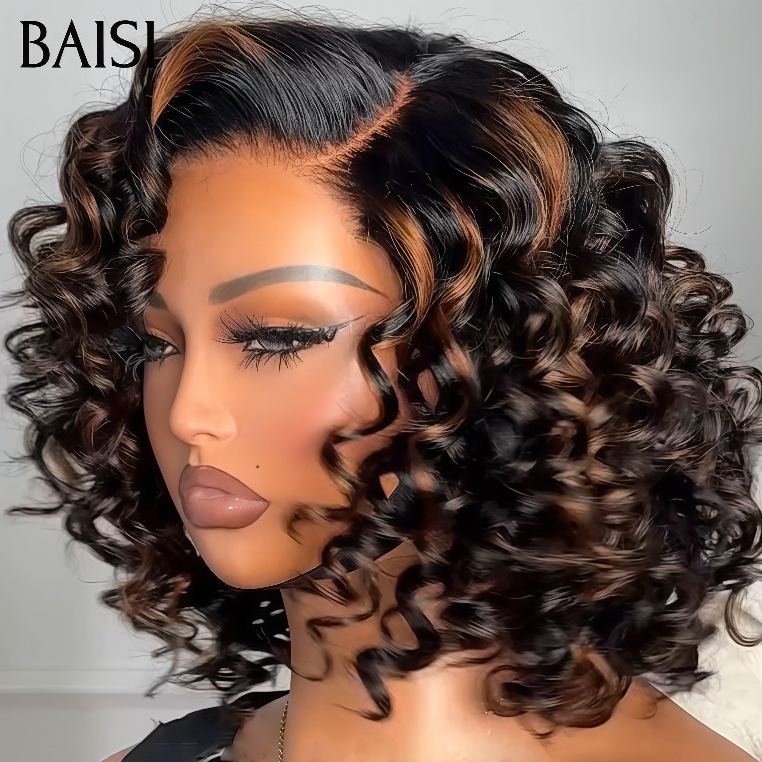 BAISI Achetez 2 perruques minimum au prix d'usine fournisseur Perruque Bob 5x5 Lace en couleur NOIR Mix brun 1B/30# 10 pouces 100% Cheveux Humains ( pas besoin de code)
