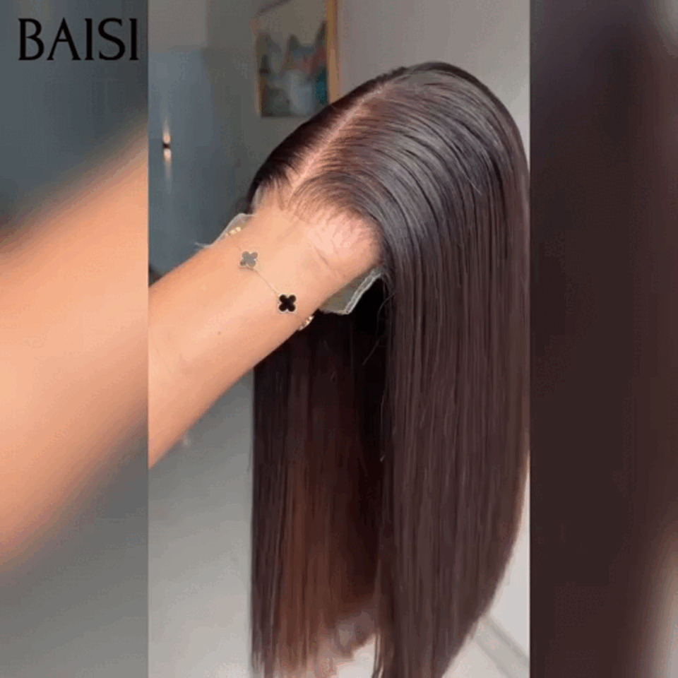 BAISI Reçu 48H + TVA 0€ 4X4 Closure Perruque Marron 1BT4# Lisse 66€ moitié prix 200% Densité en 100% Cheveux Humains