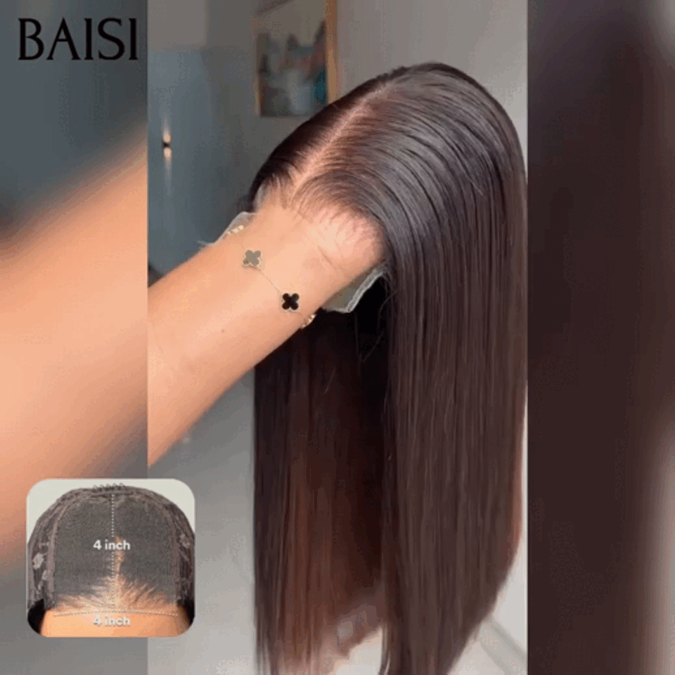 BAISI Reçu 48H + TVA 0€ 4X4 Closure Perruque Marron 1BT4# Lisse 66€ moitié prix 200% Densité en 100% Cheveux Humains