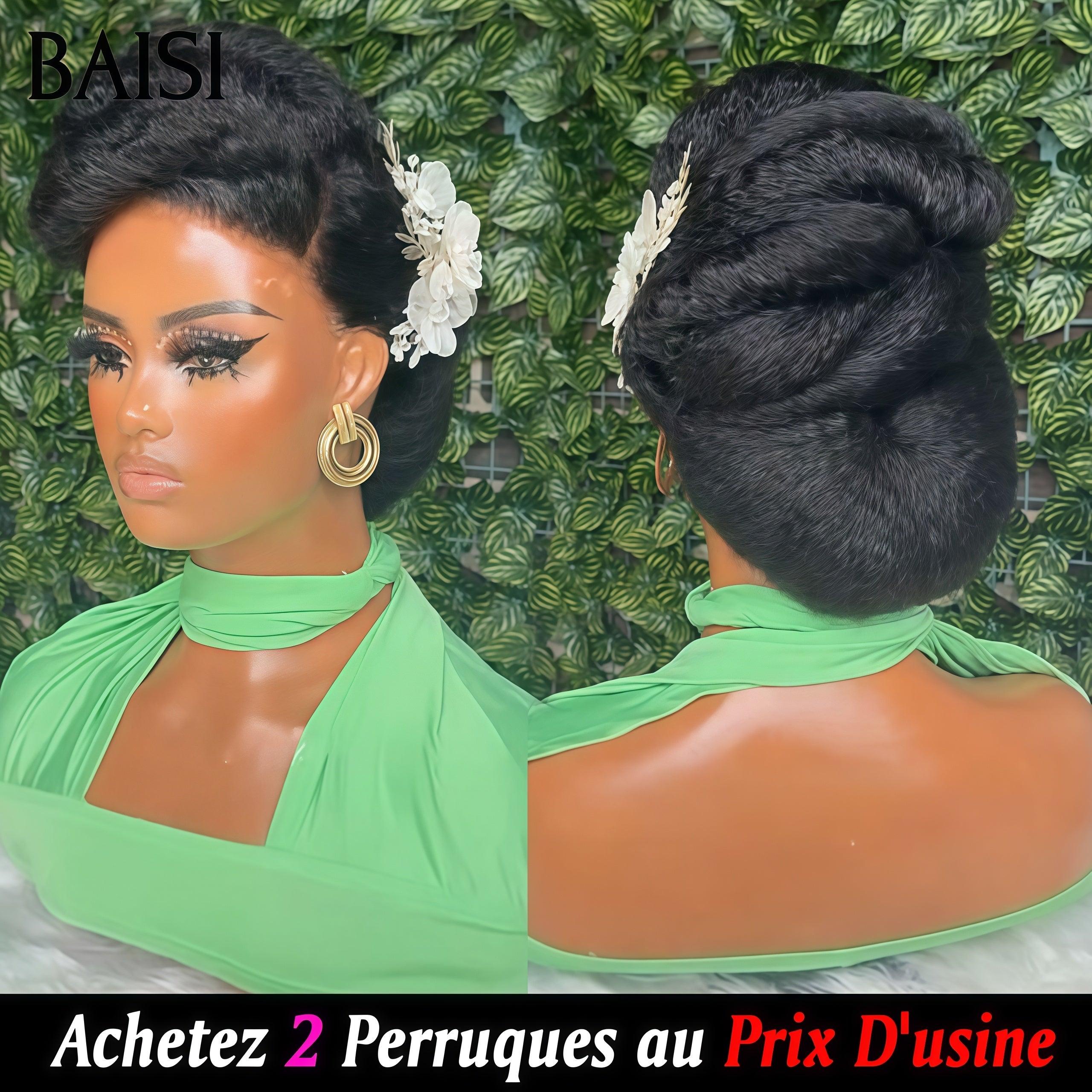 BAISI Achetez 2 perruques minimum au prix d'usine fournisseur 13x4 Perruques kinky straight Mariage Prête à porter chignon et personalisation comme sur la vidéo 100% identique pour mariage ou événement spécial ( pas besoin de code)