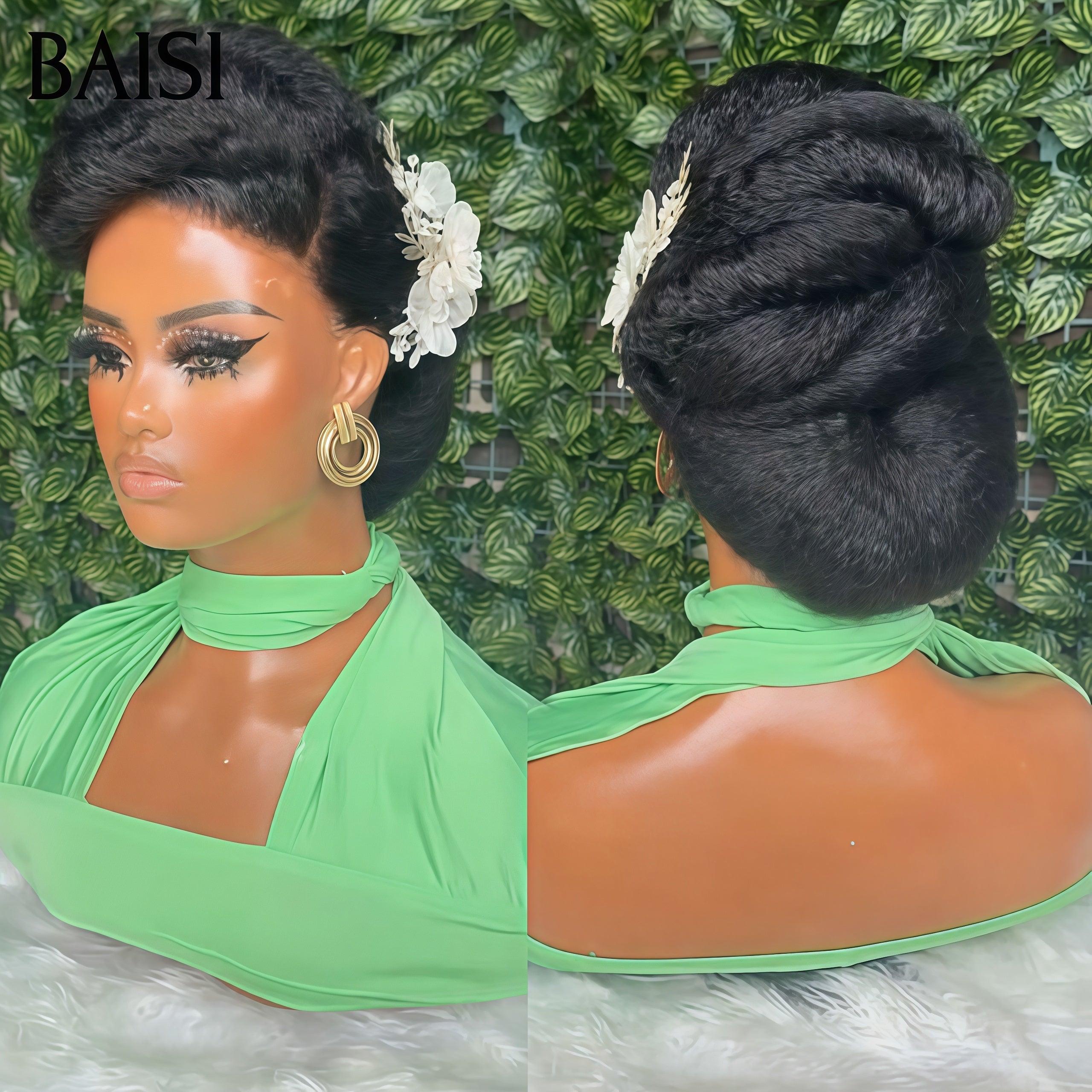 BAISI Achetez 2 perruques minimum au prix d'usine fournisseur 13x4 Perruques kinky straight Mariage Prête à porter chignon et personalisation comme sur la vidéo 100% identique pour mariage ou événement spécial ( pas besoin de code)