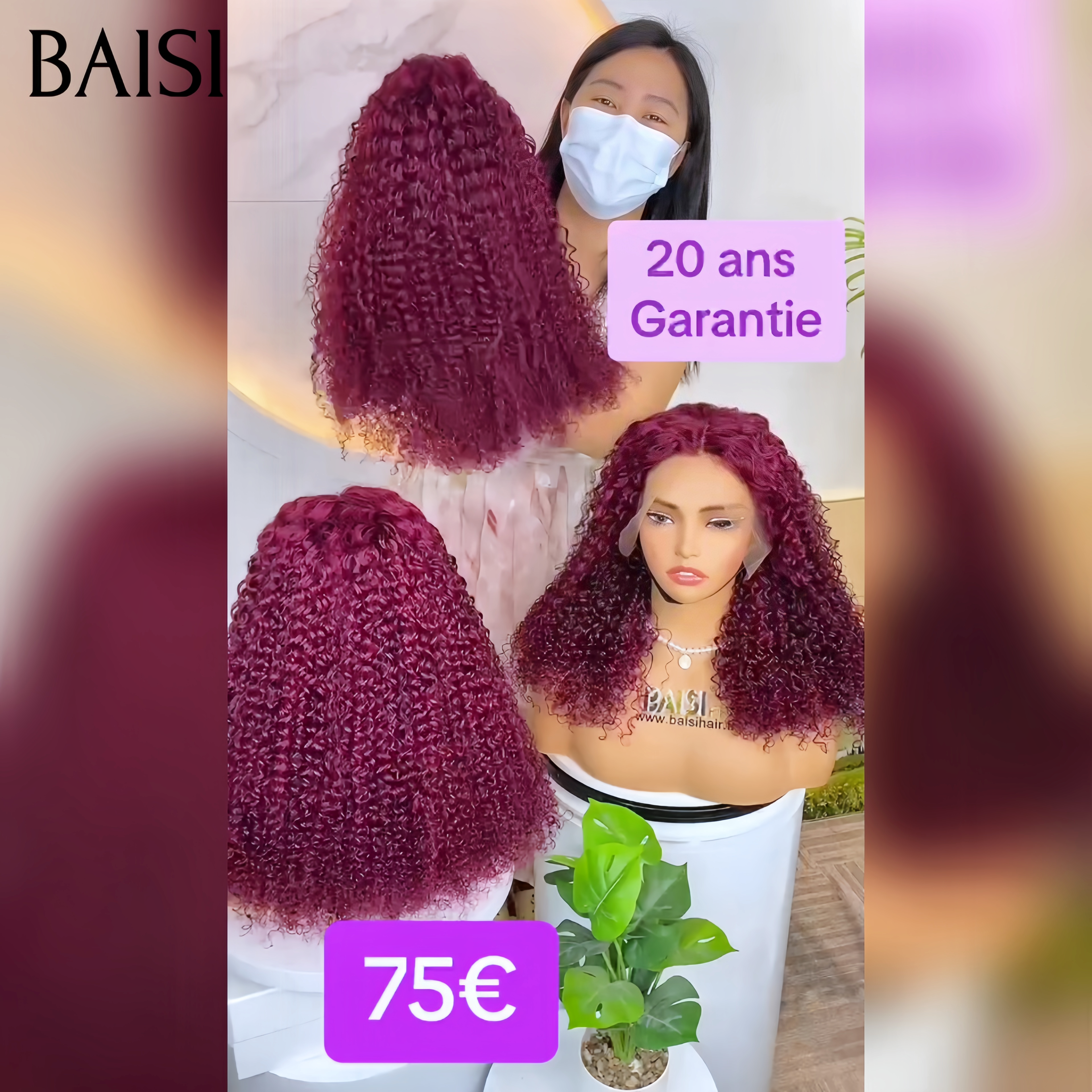 pour revendre 13x4 lace frontal curly wave Bordeaux 12 Pouces Raw Hair 75€ en 100% vrais cheveux humains