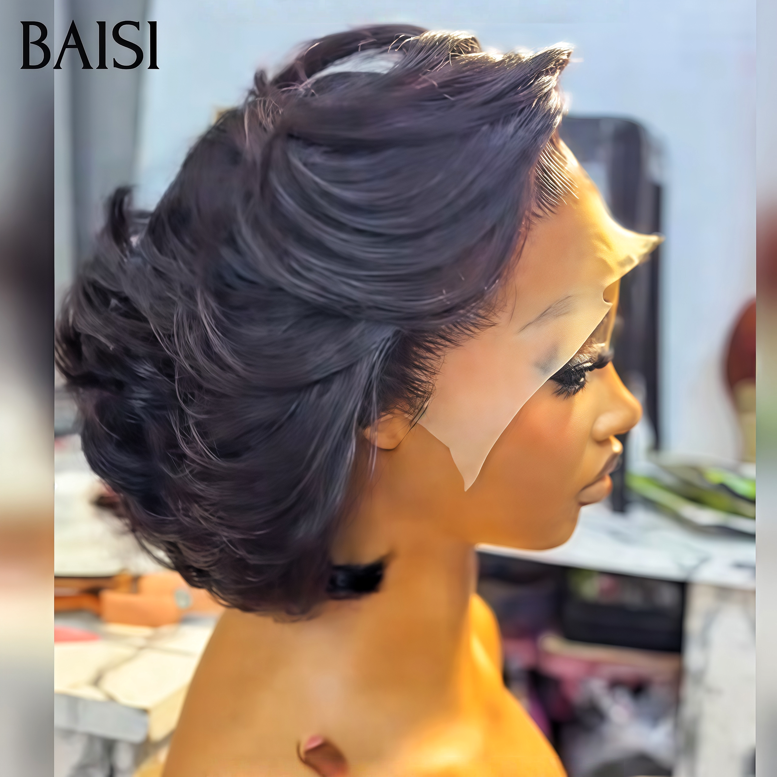 BAISI 13X4 Lace Frontal Perruque Pixie noir 79€ egg wave moitié prix en 100% Cheveux Humains