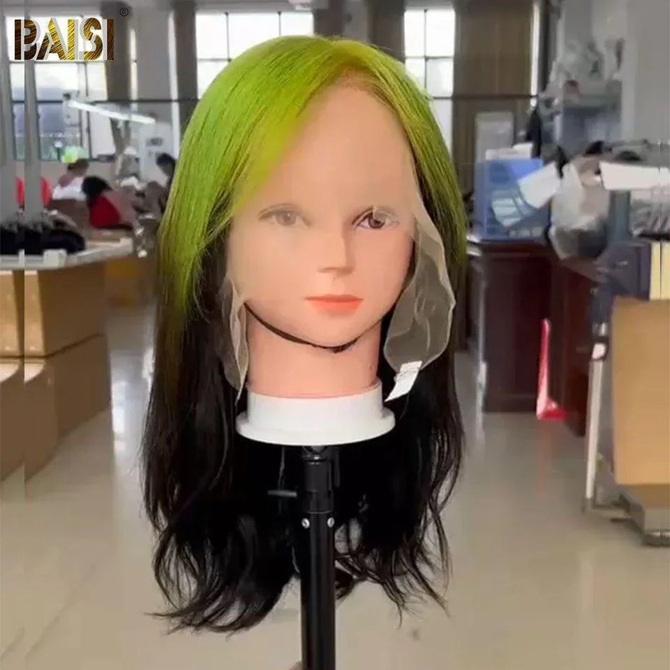 BAISI 13x4 Frontale Lace Perruque 16 Pouces En Couleur Noir avec Racine vert 148€ Lisse En 100% Cheveux Humains