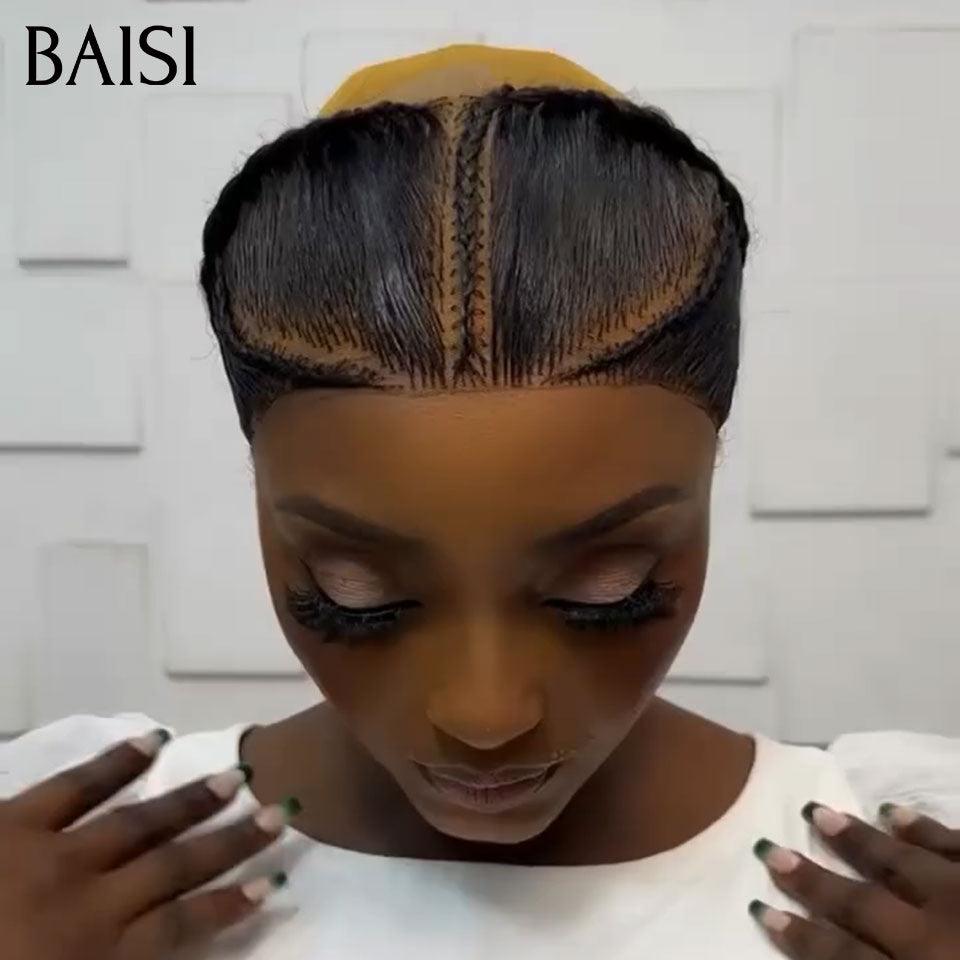 BAISI Grande lace frontale avec natte prête à porter sans colle simple et efficace résultat beau et naturel ou perruque bouclée 85€