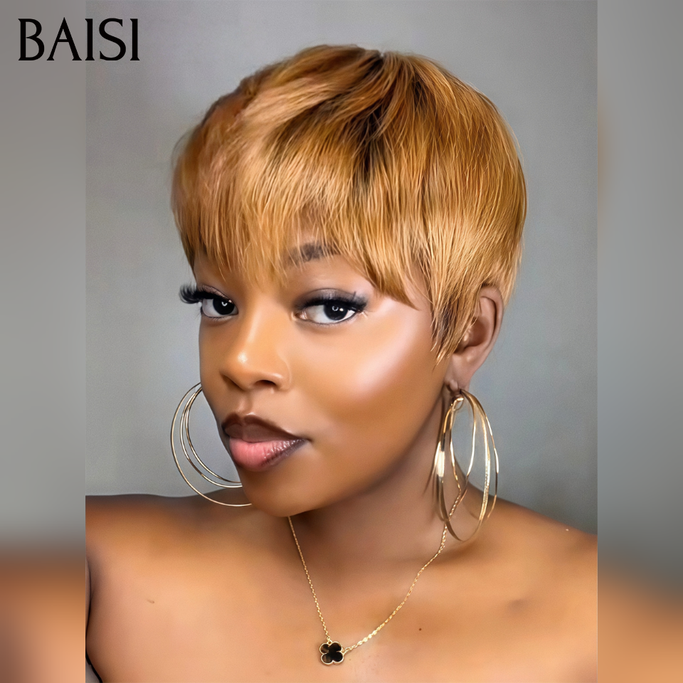 BAISI 2 perruques courtes 60€ OFFRE FLASH pixie afro et Lisse Sans Colle NOIR Fabriqué à la Machine Promotion en 100% Cheveux Humains